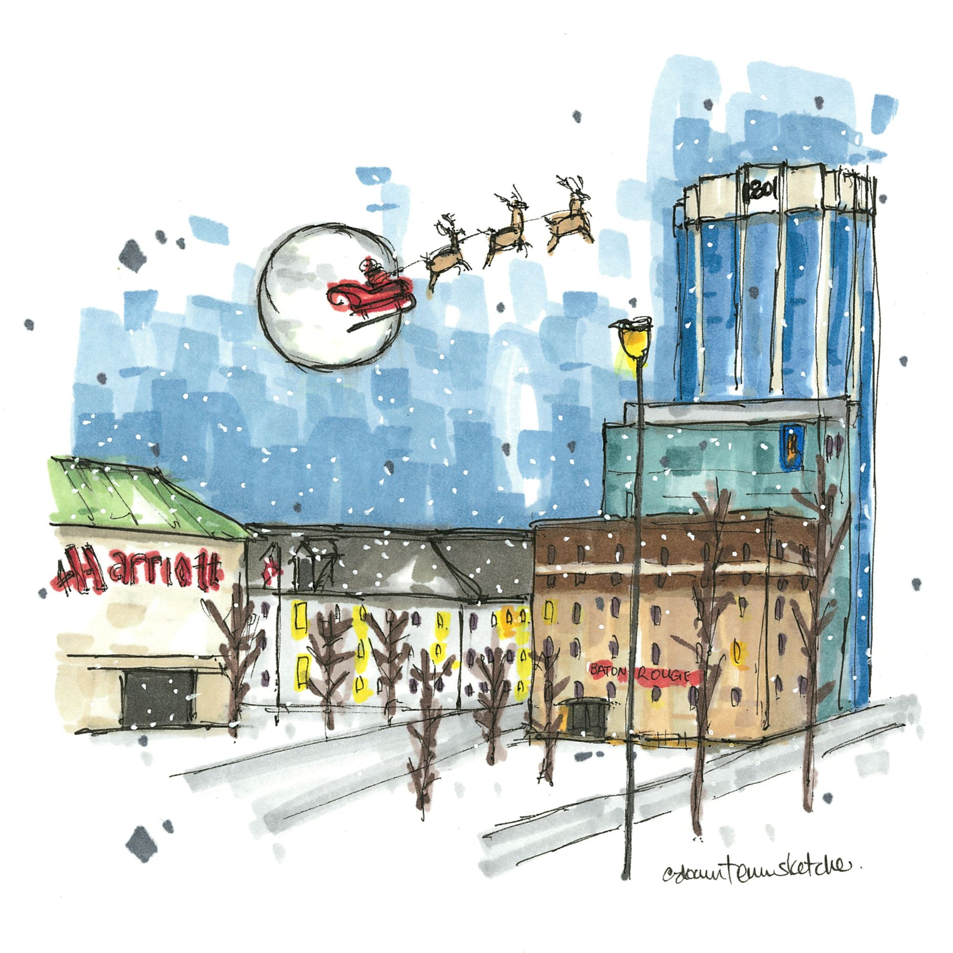 Santa sleigh in Upper Waterfront street - Christmas Card