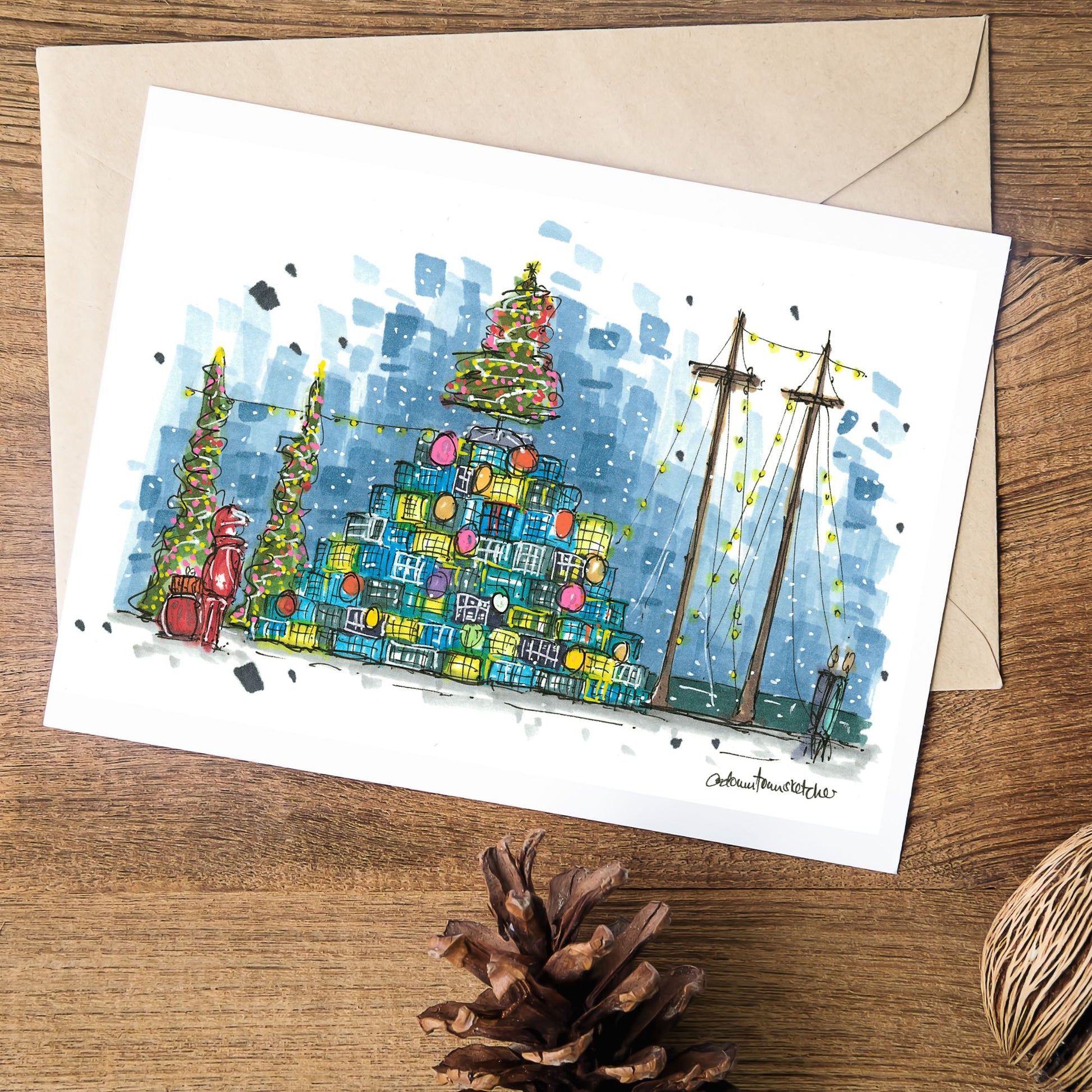 Lunenburg Lobster Trap Christmas Tree - Christmas Card