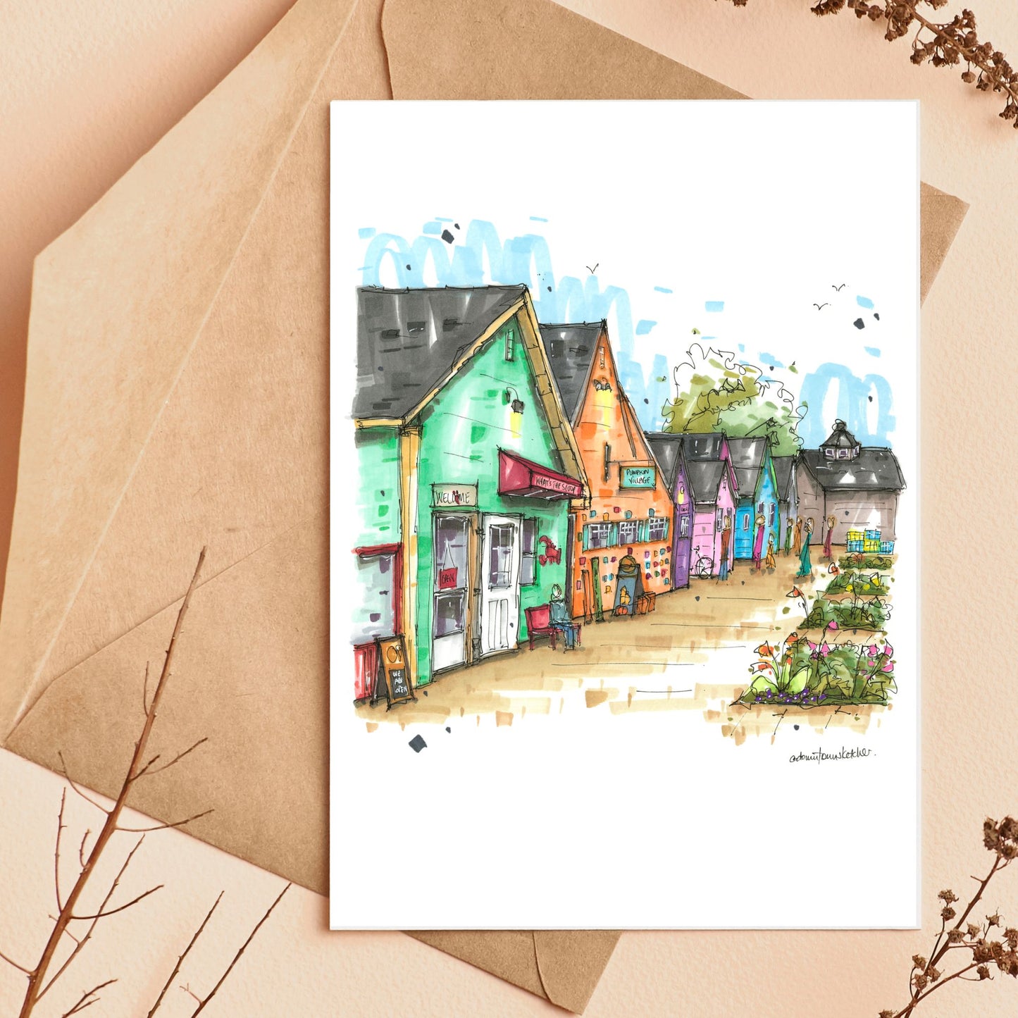 DTS0276 Shops of Fisherman's Cove - Greeting Card - Downtown Sketcher