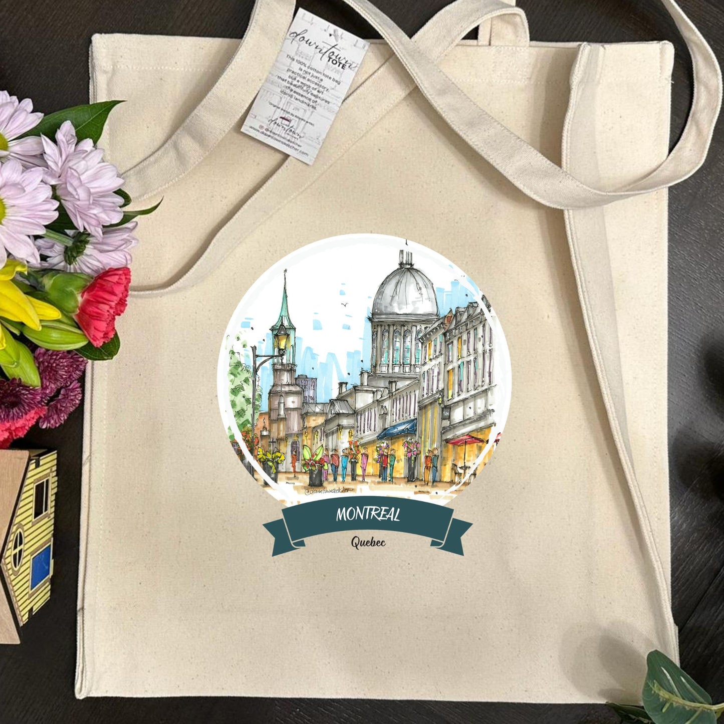 DTS0281 La Grande Roue de Montréal & Marché Bonsecours - Tote Bag - Downtown Sketcher (2)