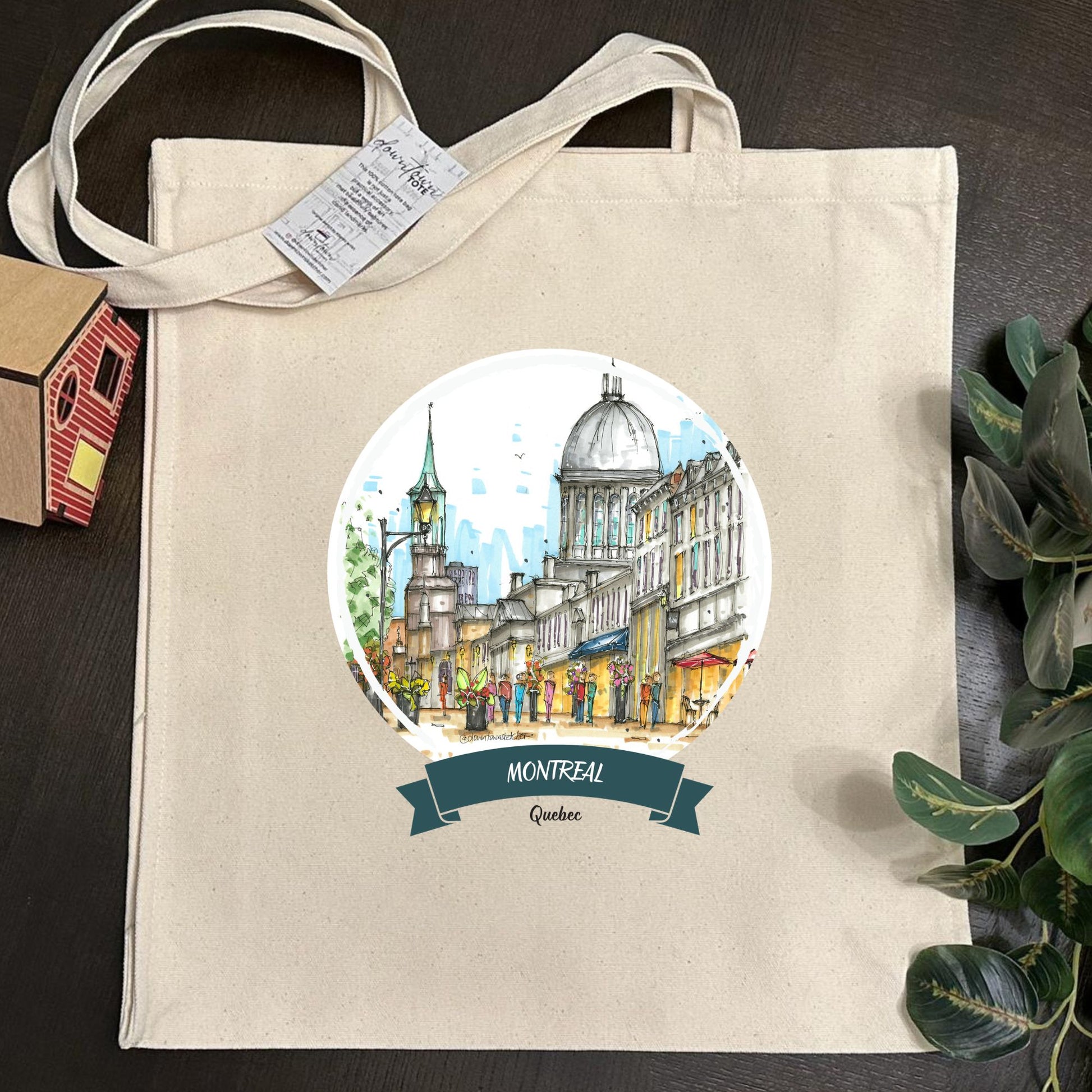 DTS0281 La Grande Roue de Montréal & Marché Bonsecours - Tote Bag - Downtown Sketcher (2)