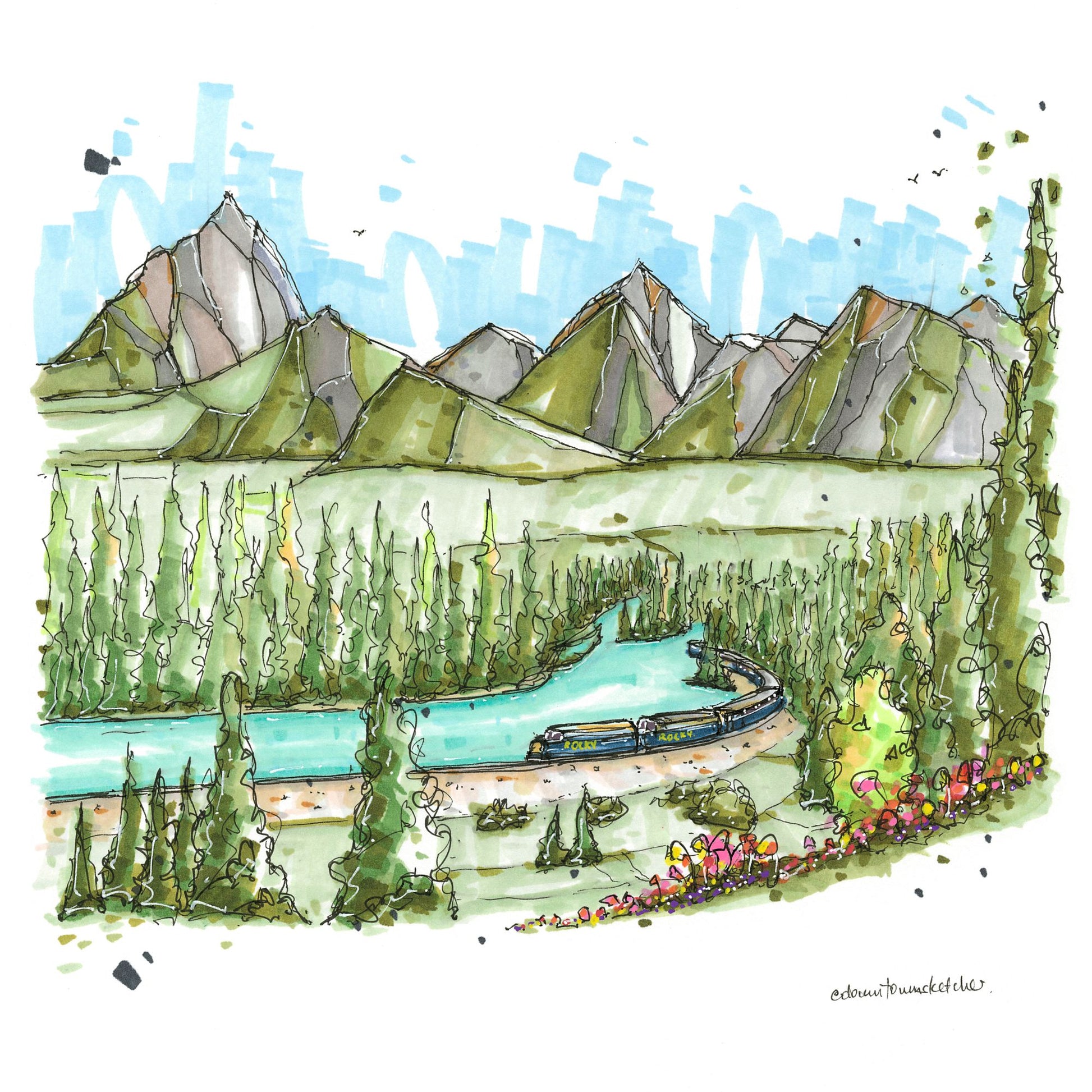 Rocky Mountaineer at Morant's Curve, Banff National Park, Alberta - Downtown Magnet