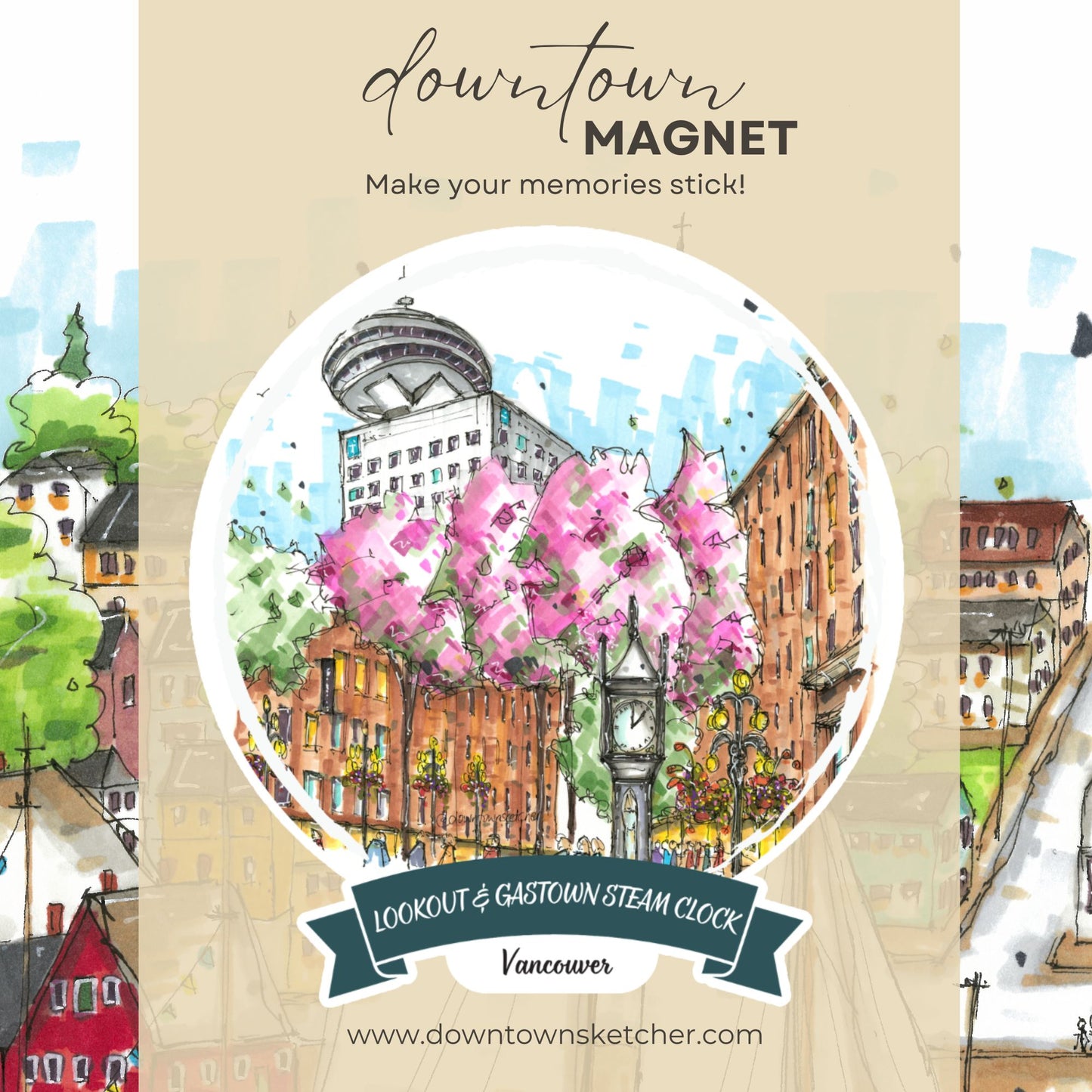 Vancouver Lookout and Gastown Steam Clock - Downtown Magnet