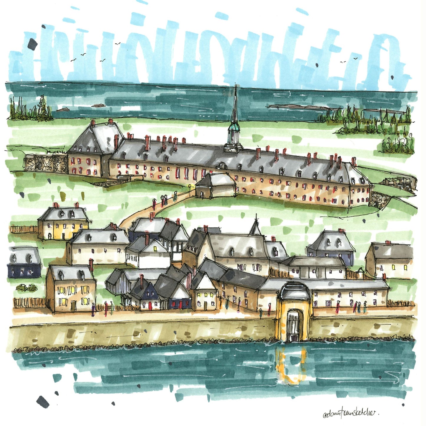DTS0326 Fortress of Louisbourg National Historic Site, Cape Breton - Downtown Sketcher