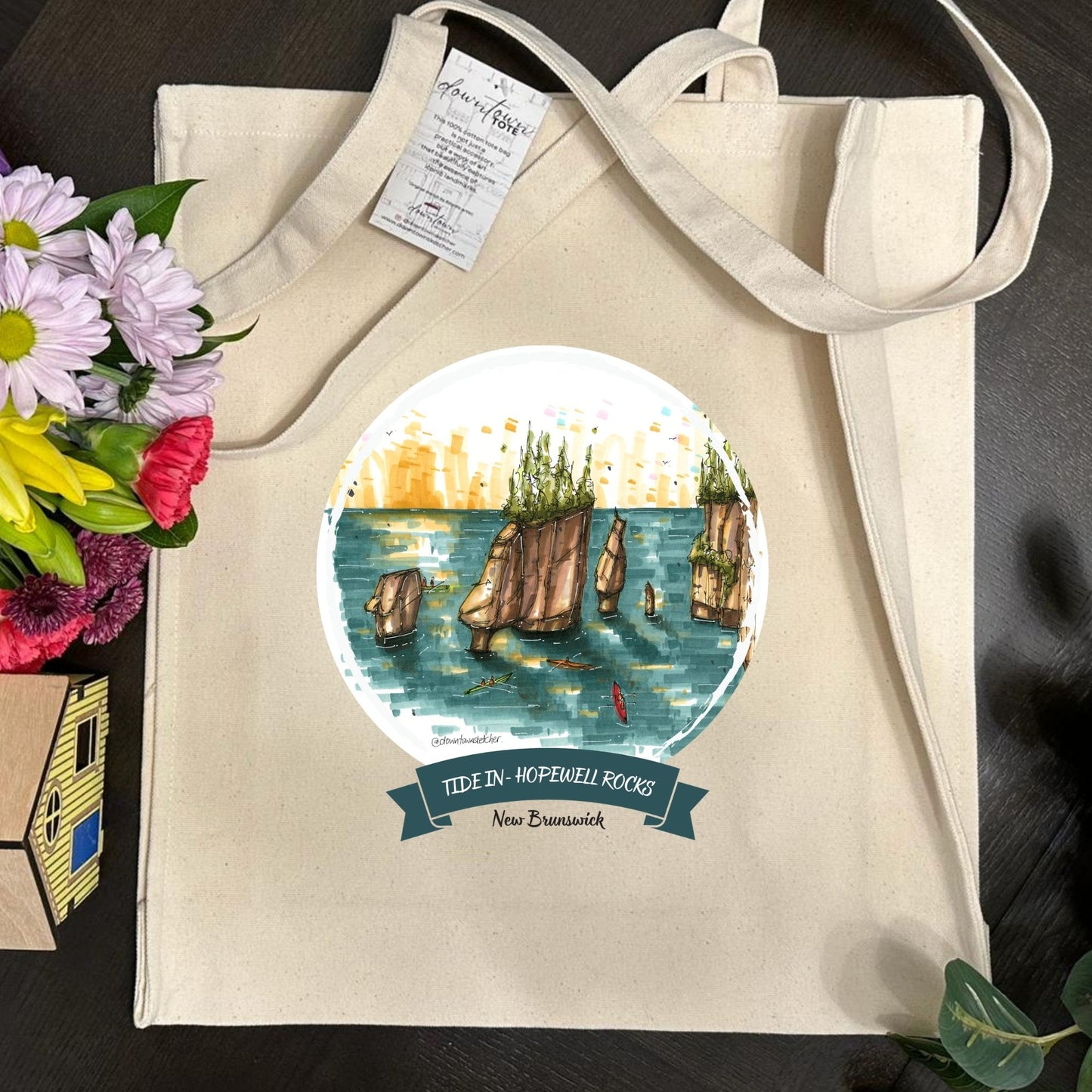 DTS0330 Tide in, Hopewell Rocks, New Brunswick  - Tote Bag - Downtown Sketcher