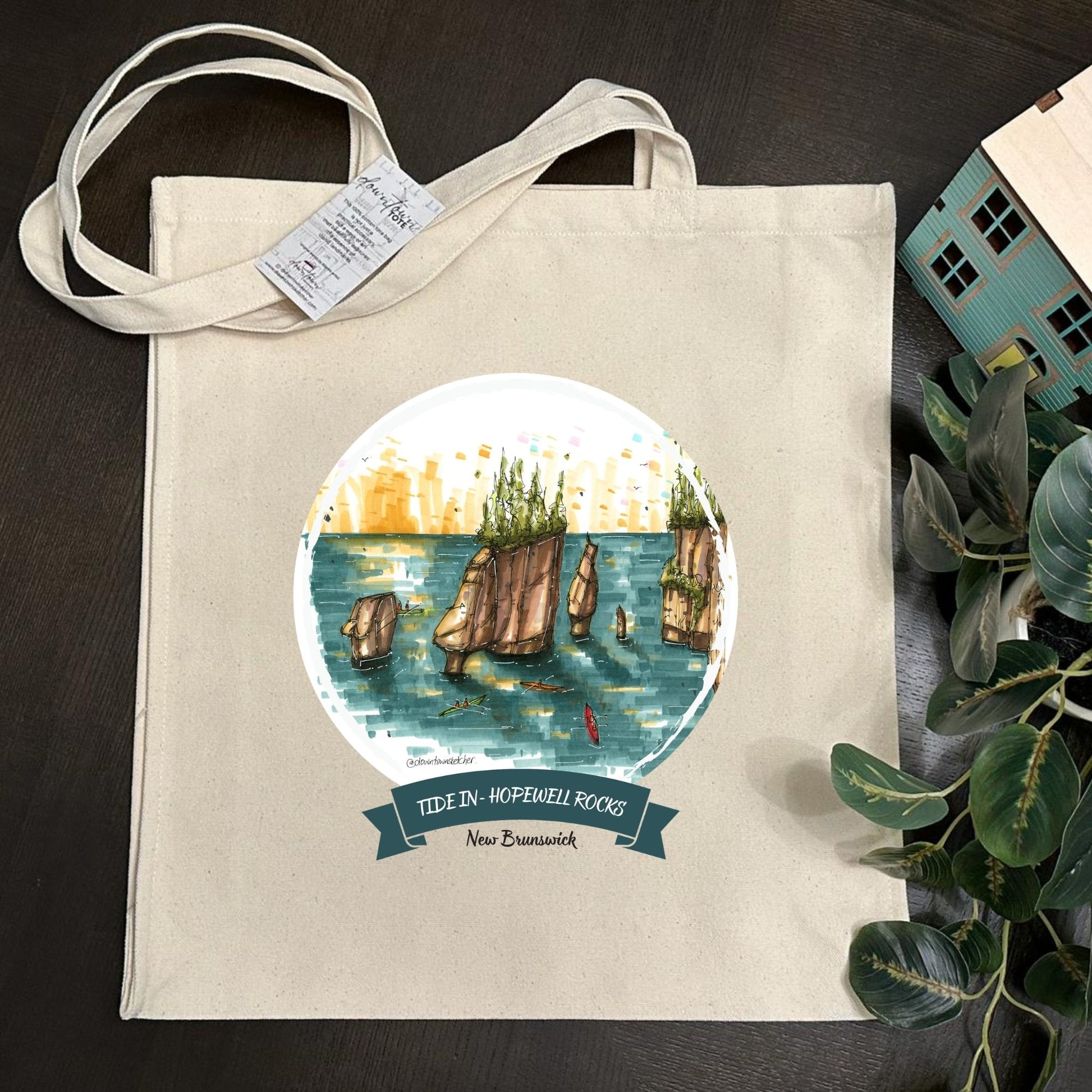 DTS0330 Tide in, Hopewell Rocks, New Brunswick  - Tote Bag - Downtown Sketcher