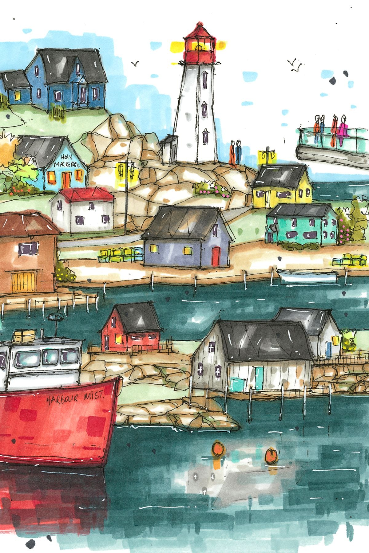 DTSP006 Peggy's Cove Village - Mini Luxury Puzzle - Downtown Sketcher