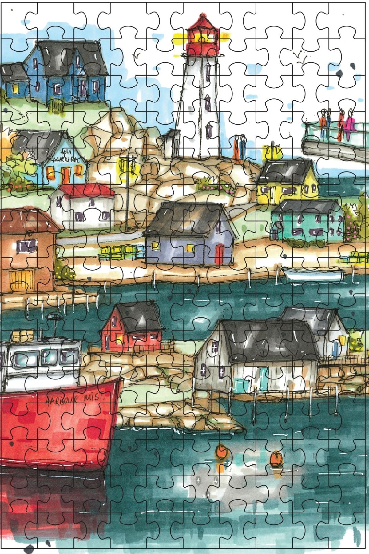 DTSP006 Peggy's Cove Village - Mini Luxury Puzzle - Downtown Sketcher