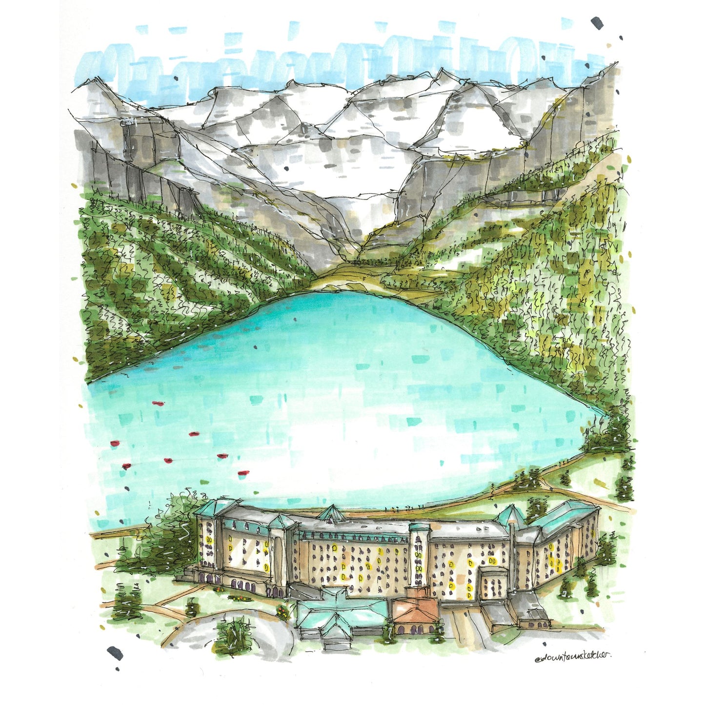 Fairmont Chateau Lake Louise, Alberta, Greeting Card - Downtown Sketcher