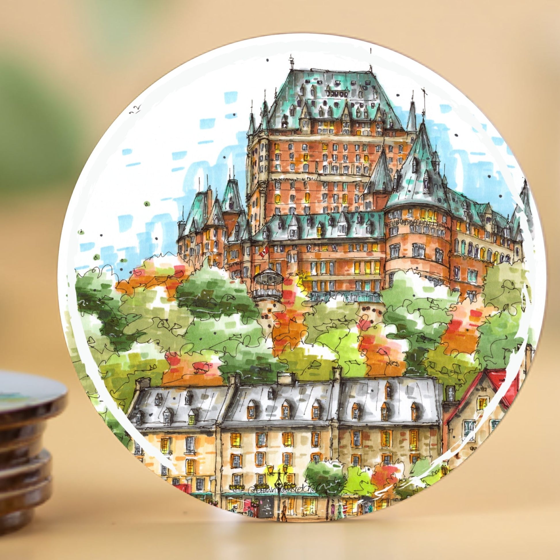 Fairmont Le Château Frontenac Quebec City - Downtown Sketcher - Downtown Coasters by Downtown Sketcher