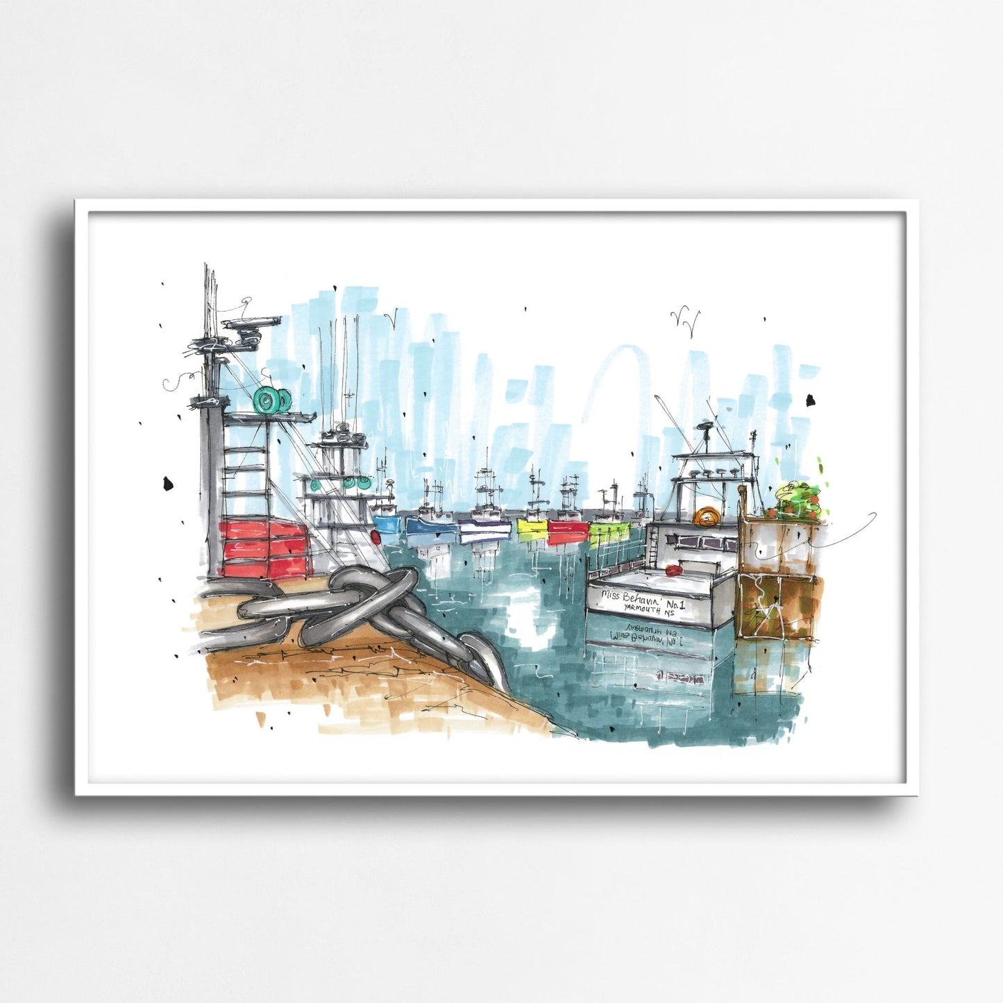 Fishing Harbour & chain anchor, Print, Downtownsketcher, Wynand van Niekerk, DTS0087