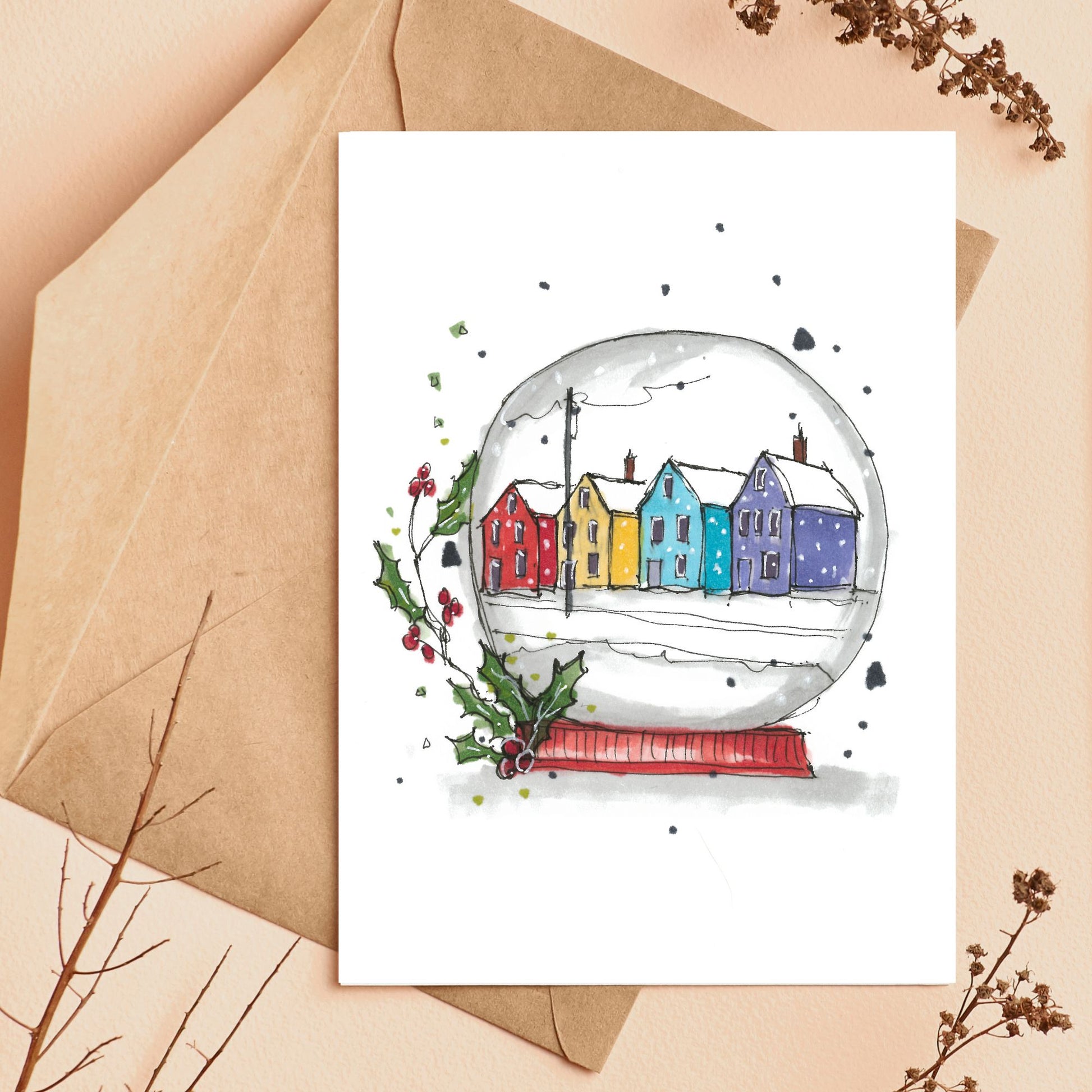 Four Sisters Snowglobe, North End, Halifax, Christmas Card, Downtown Sketcher, Wynand van Niekerk