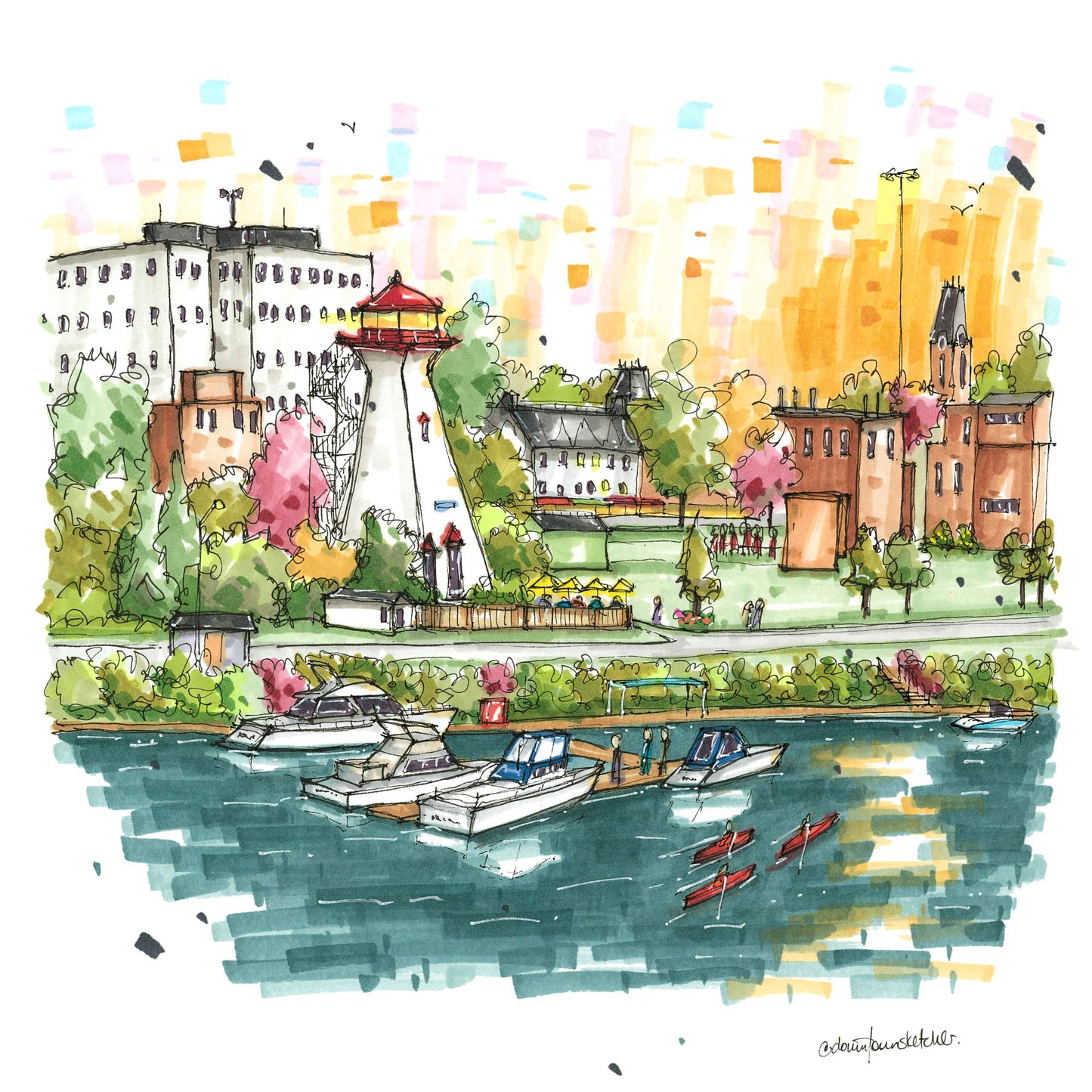 Fredericton Waterfront & The Lighthouse by 540, New Brunswick, Greeting Card