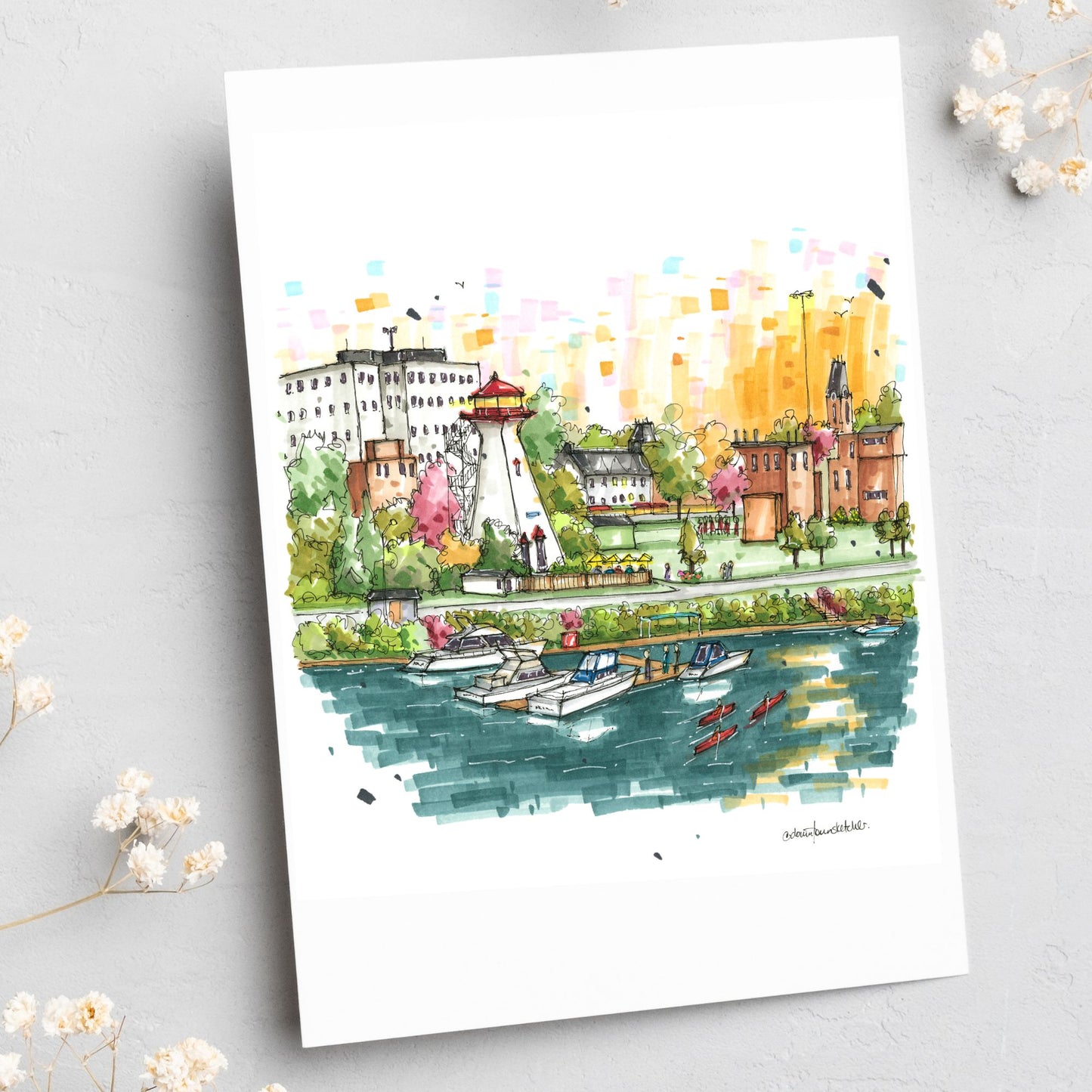 Fredericton Waterfront & The Lighthouse by 540, New Brunswick, Greeting Card