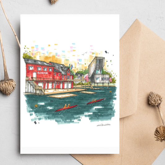 Judges Tower Lake Banook, Dartmouth, Greeting Card - Downtown Sketcher
