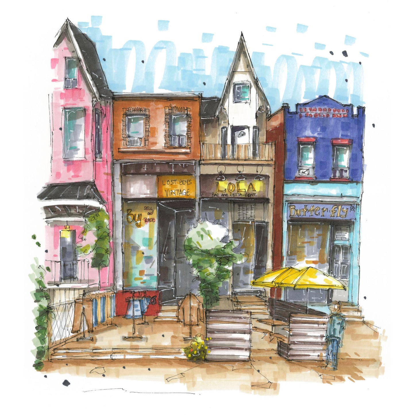 Kensington Market Toronto, Greeting Card - Downtown Sketcher