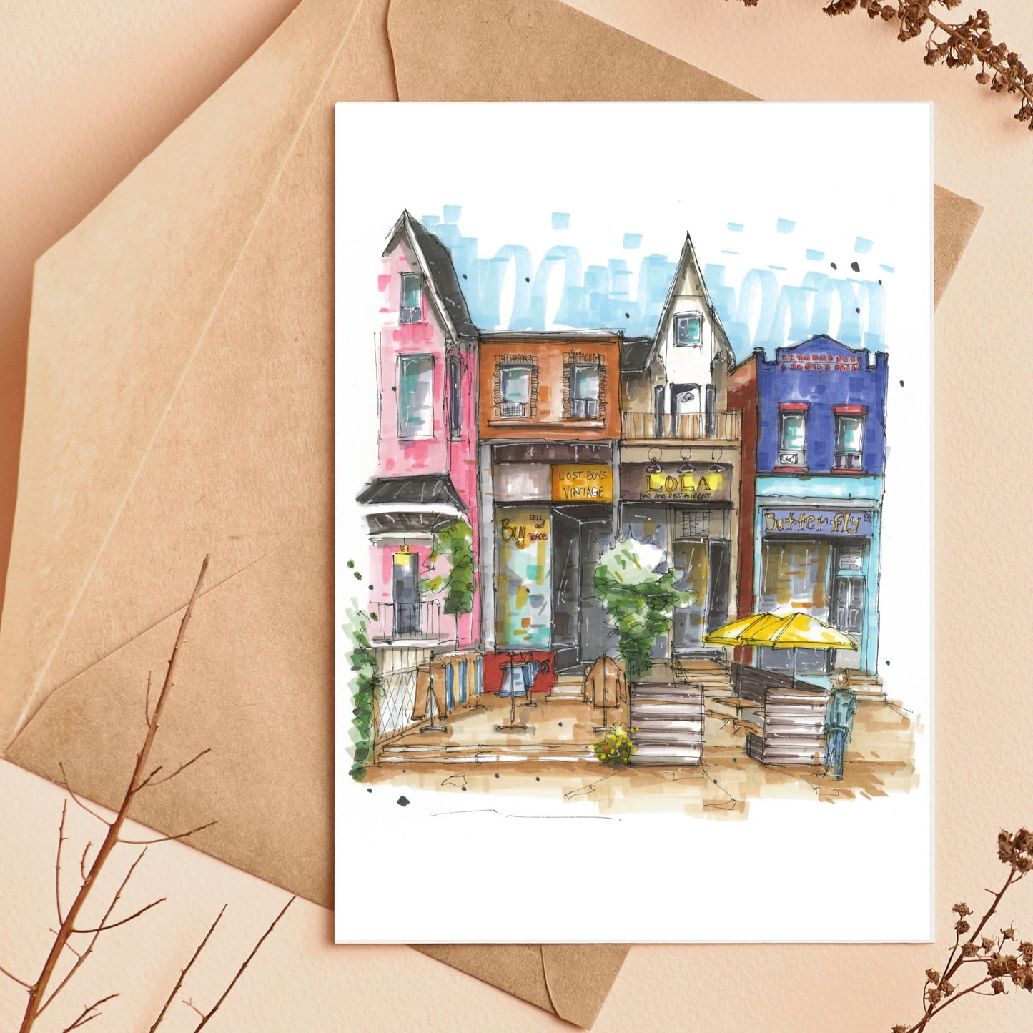 Kensington Market Toronto, Greeting Card - Downtown Sketcher