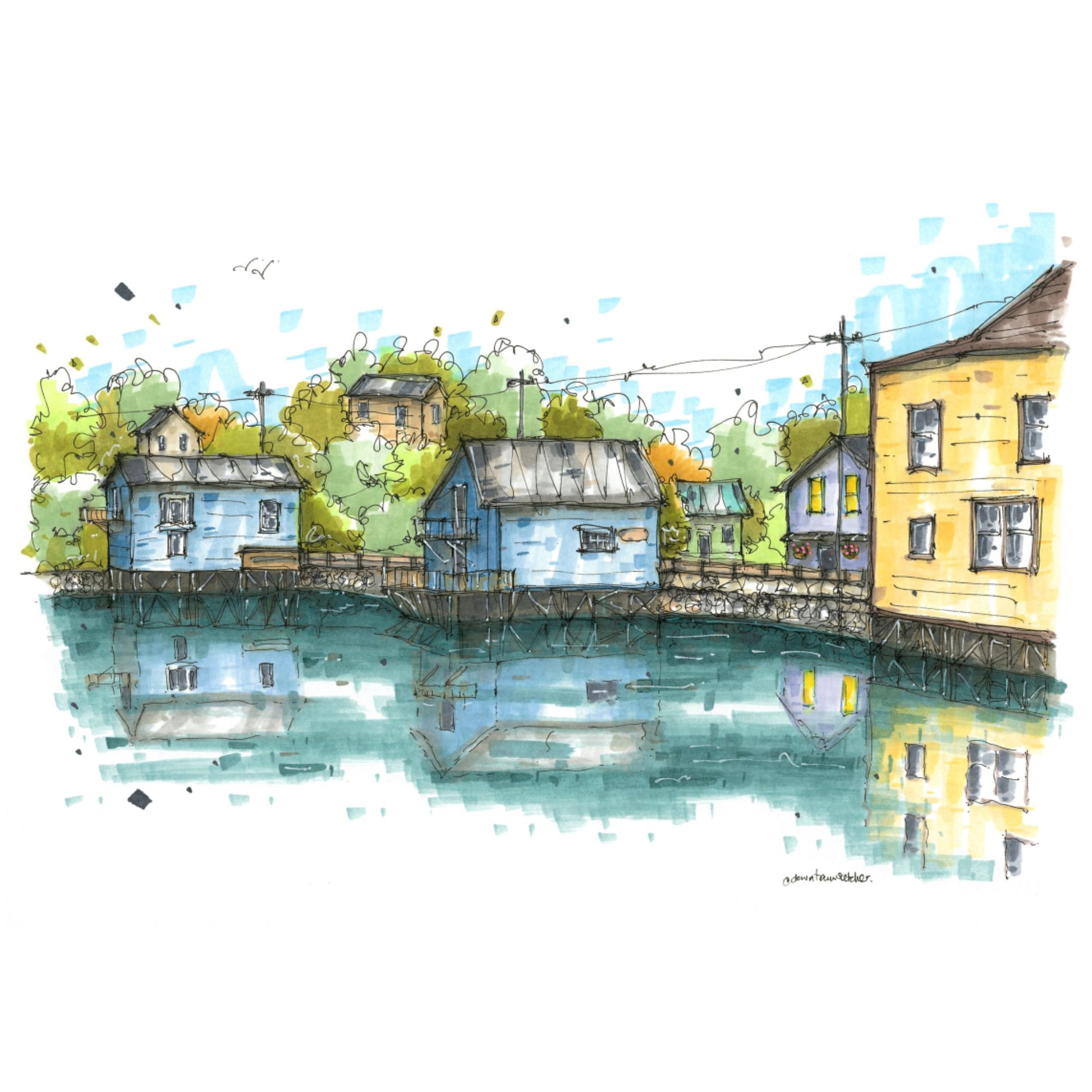 Landsdown Road, Bear River, Nova Scotia, Greeting Card - Downtown Sketcher