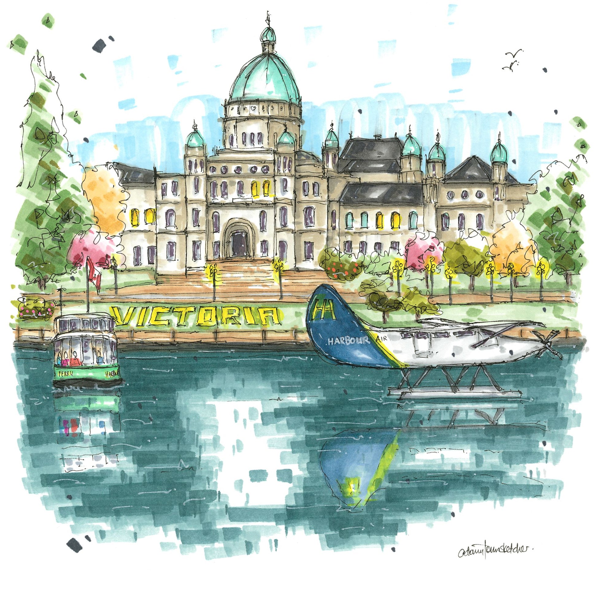 DTS0239 Legislative Assembly of British Columbia Waterfront, Victoria - Coaster - Downtown Sketcher