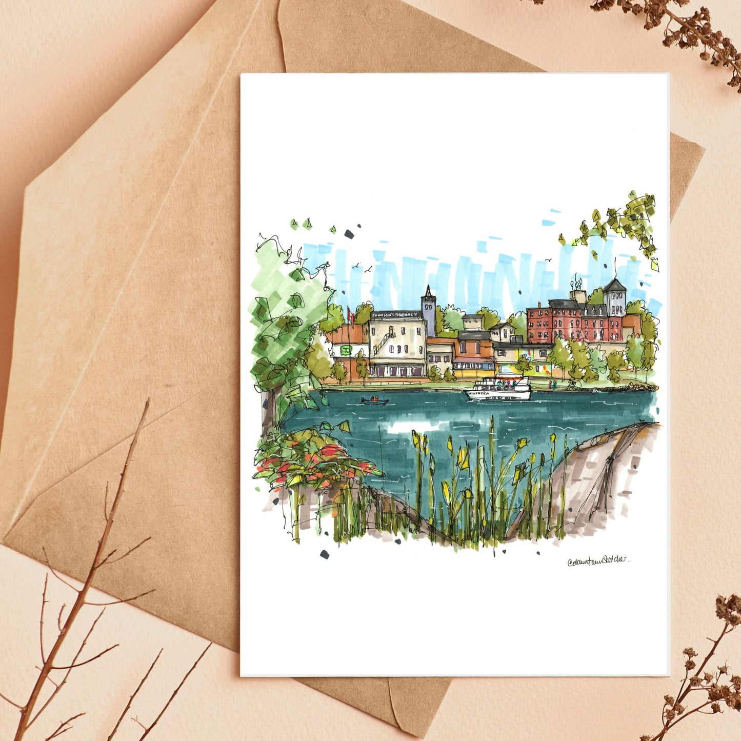 MS Kenora and Kenora Waterfront, Ontario, Greeting Card