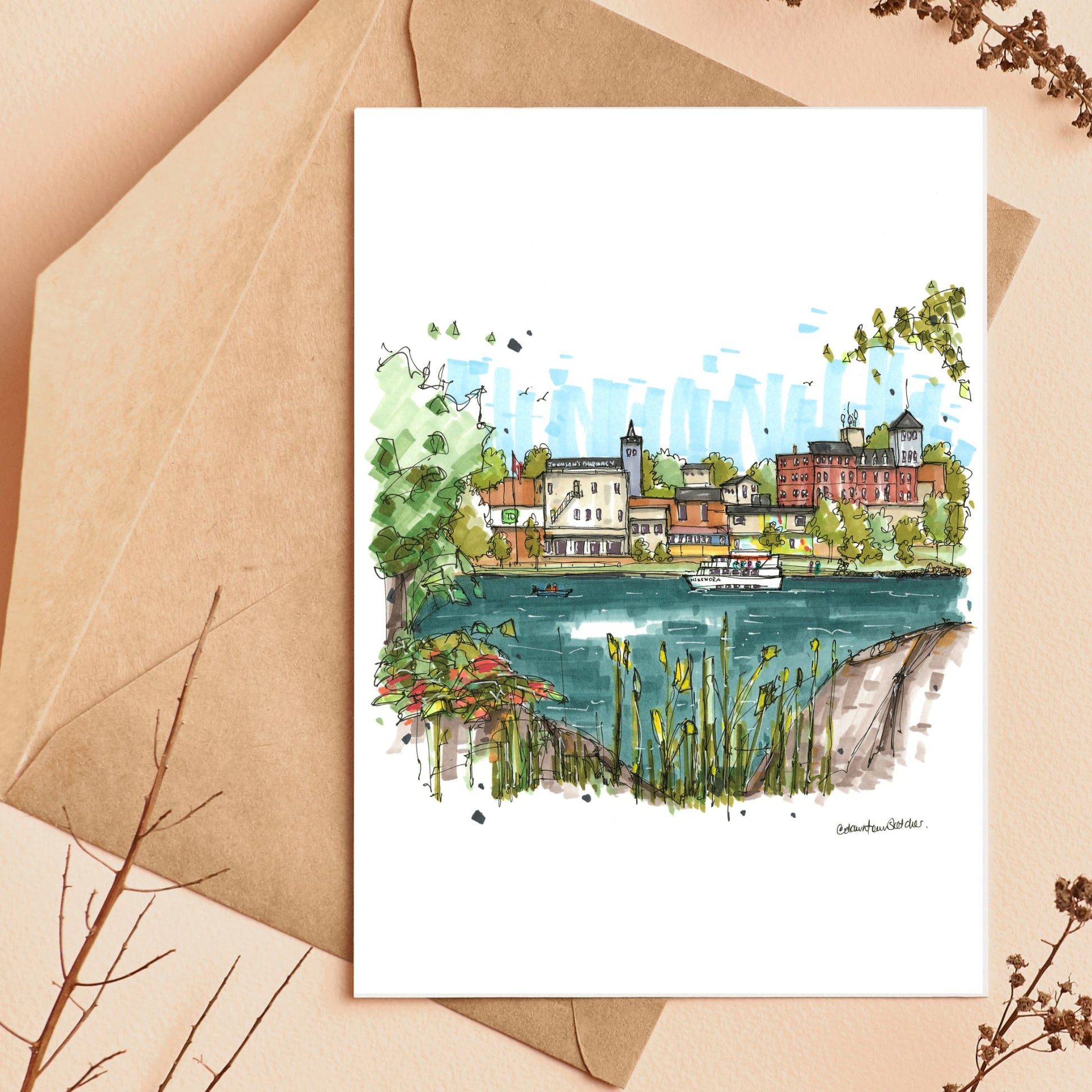 MS Kenora and Kenora Waterfront, Ontario, Greeting Card