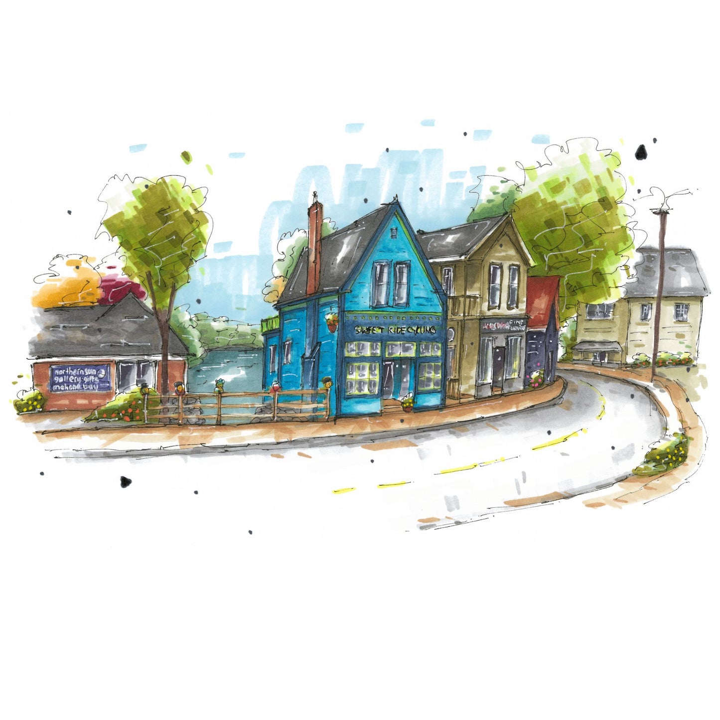 Main Street Mahone Bay, Greeting Card, Urban Sketch, Greeting Card, Downtown Sketcher, Wynand van Niekerk