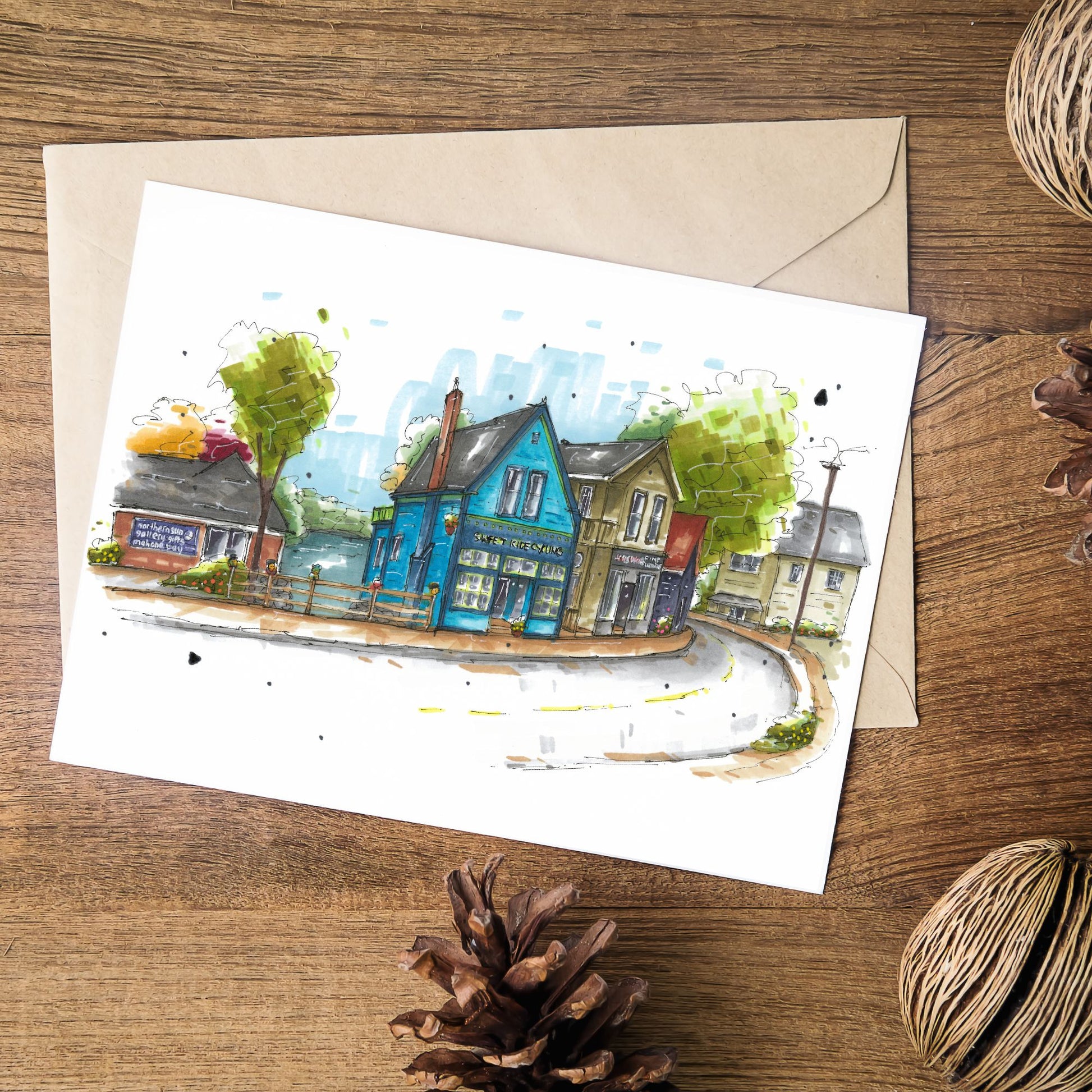 Main Street Mahone Bay, Greeting Card, Urban Sketch, Greeting Card, Downtown Sketcher, Wynand van Niekerk