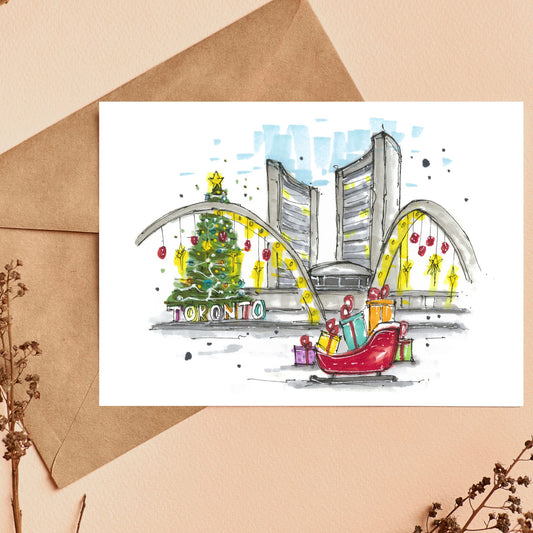 Nathan Phillips Square Toronto Gift Sleigh, Christmas Card - Downtown Sketcher