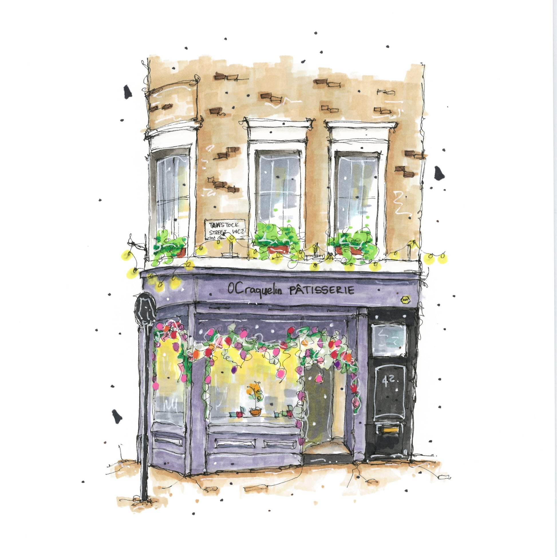 OCraquelin Patisserie, London, United Kingdom, Greeting Card, Downtownsketcher, Wynand van Niekerk,  DTS0047