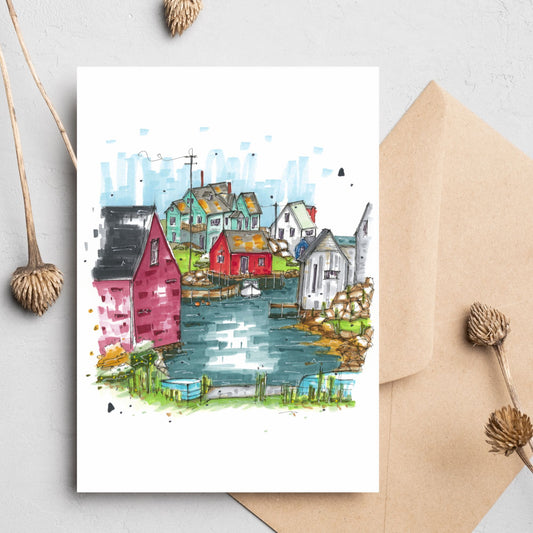 _Peggy's Cove Fishing Village, Greeting Card, Urban Sketch, Greeting Card, Downtown Sketcher, Wynand van Niekerk