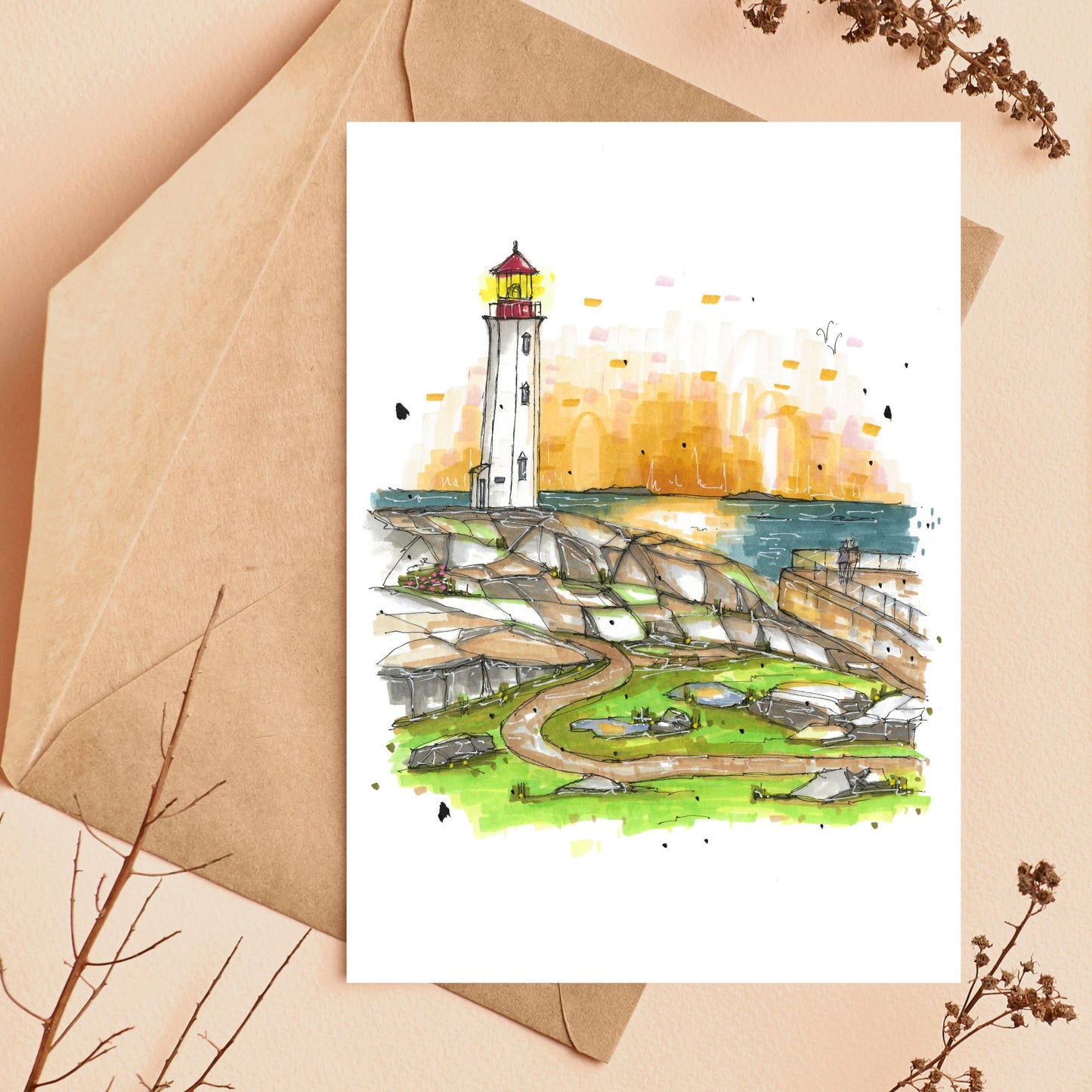 Peggy's Cove Lighthouse Greeting Card, Urban Sketch, Greeting Card with  Craft Envelope, Downtown Sketcher, Wynand van Niekerk
