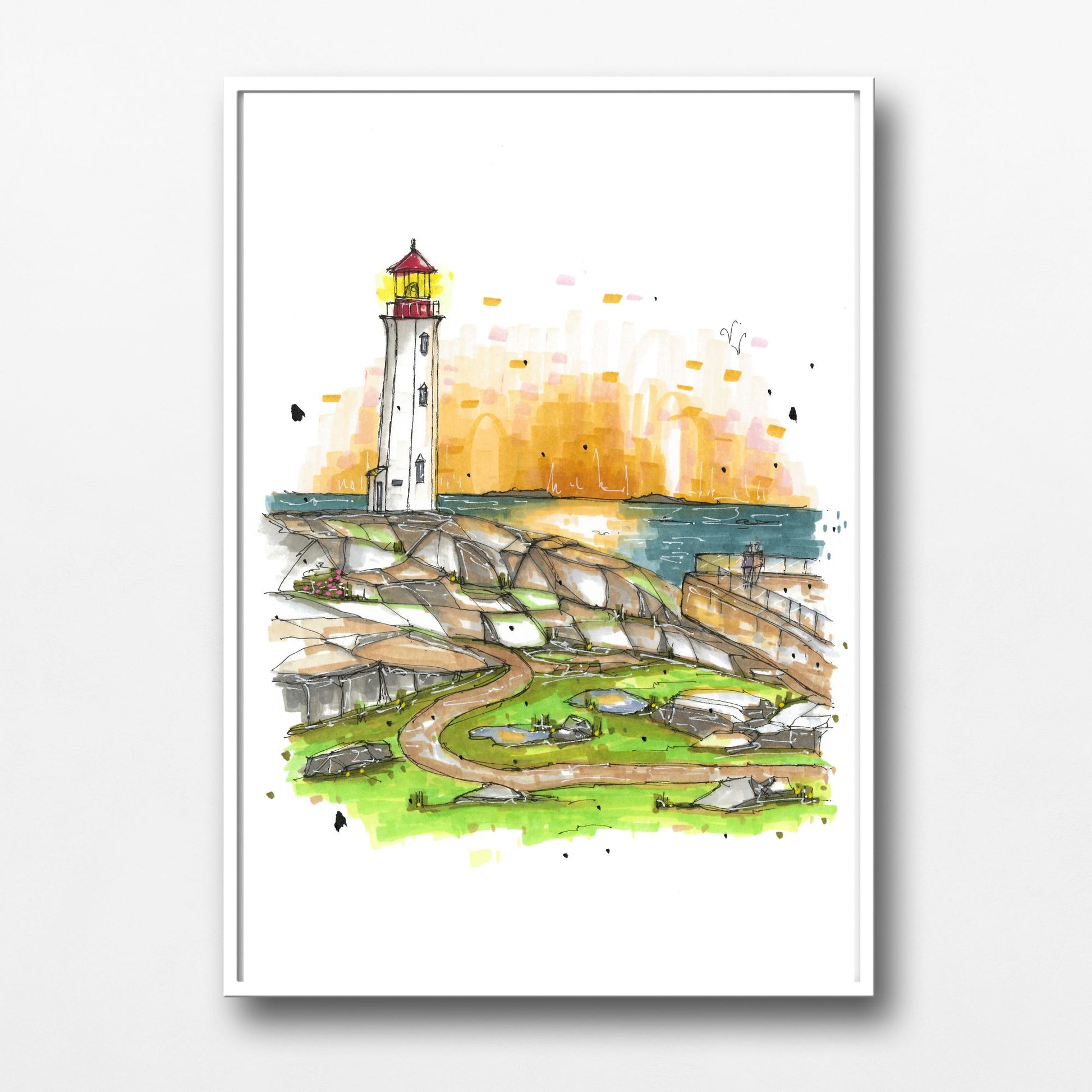 Peggy's Cove Lighthouse, Nova Scotia, Print, Downtown Sketcher, Wynand van Niekerk, DTS0087
