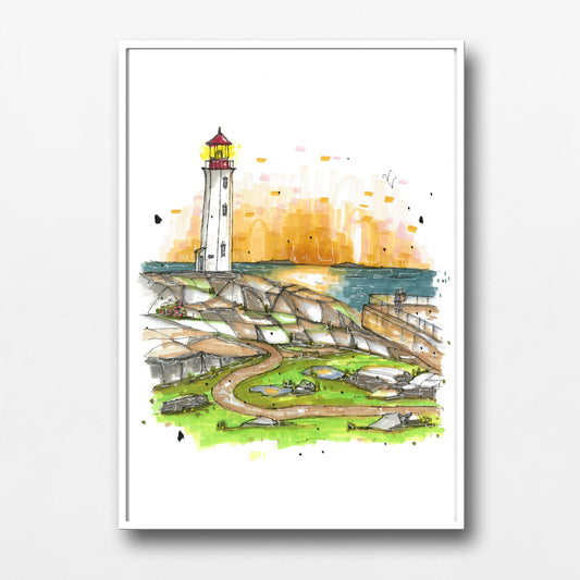 Peggy's Cove Lighthouse, Nova Scotia, Print, Downtown Sketcher, Wynand van Niekerk, DTS0087