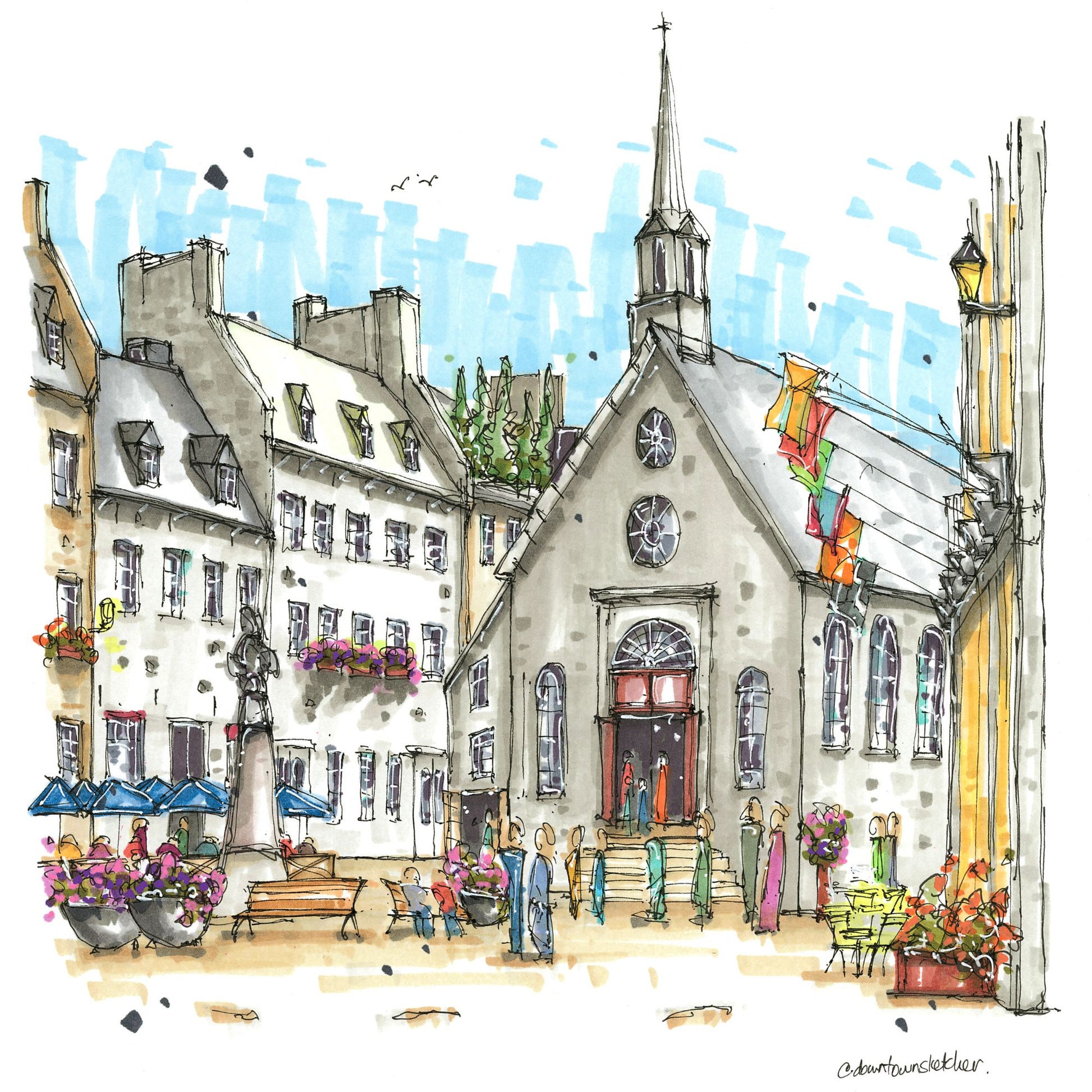 Place Royale and Notre-Dame-des-Victoires Catholic Church, Quebec City, Greeting Card