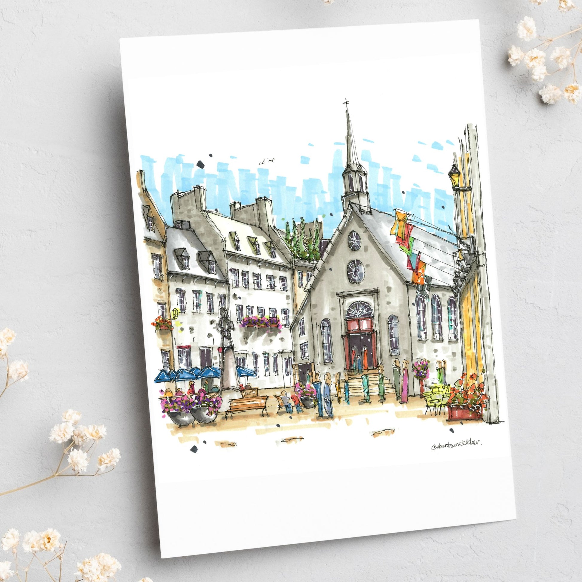 Place Royale and Notre-Dame-des-Victoires Catholic Church, Quebec City, Greeting Card
