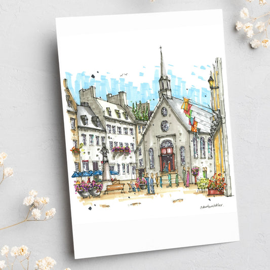 Place Royale and Notre-Dame-des-Victoires Catholic Church, Quebec City, Greeting Card