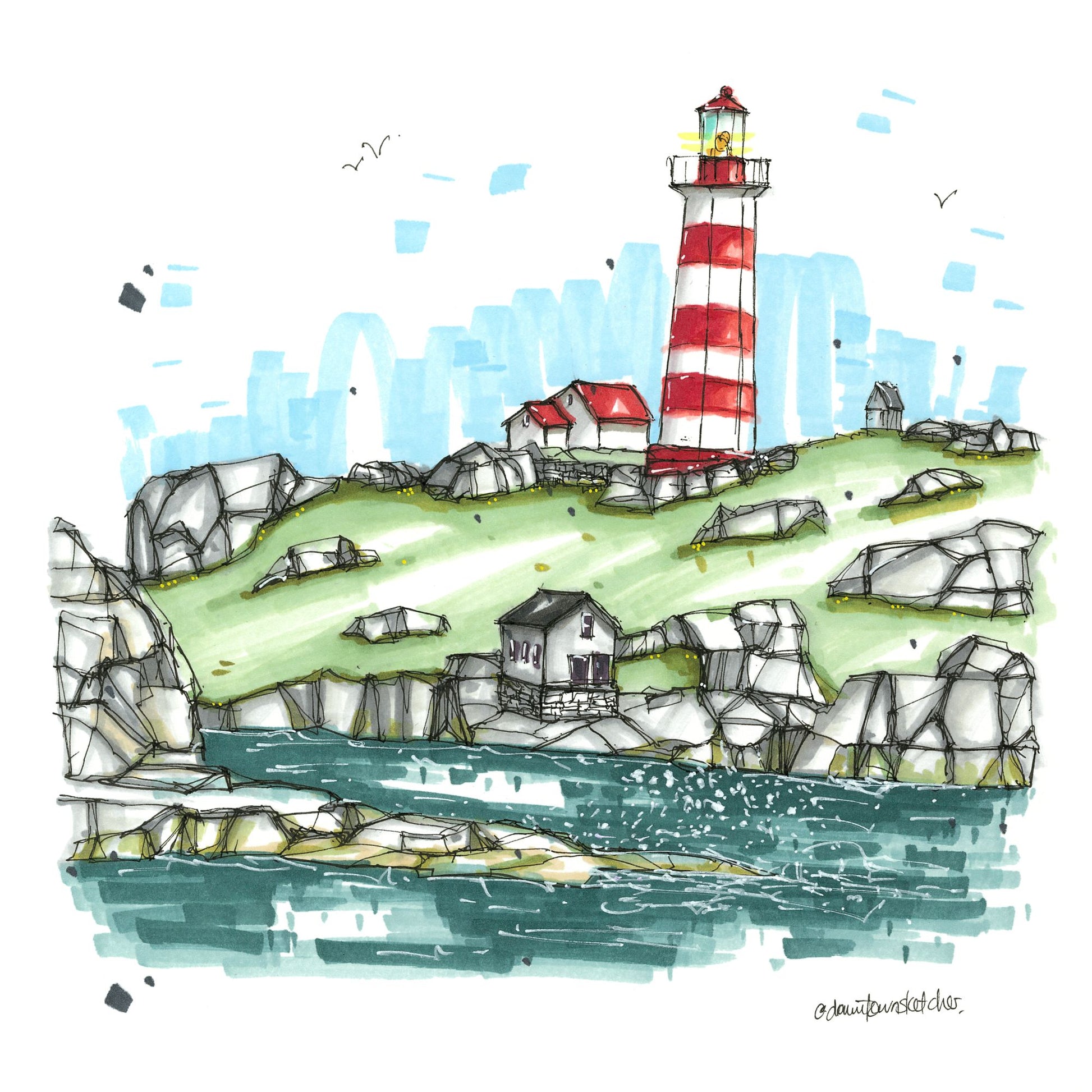 Sambro Island Lighthouse - Greeting Card - Greeting Card - Downtown Sketcher