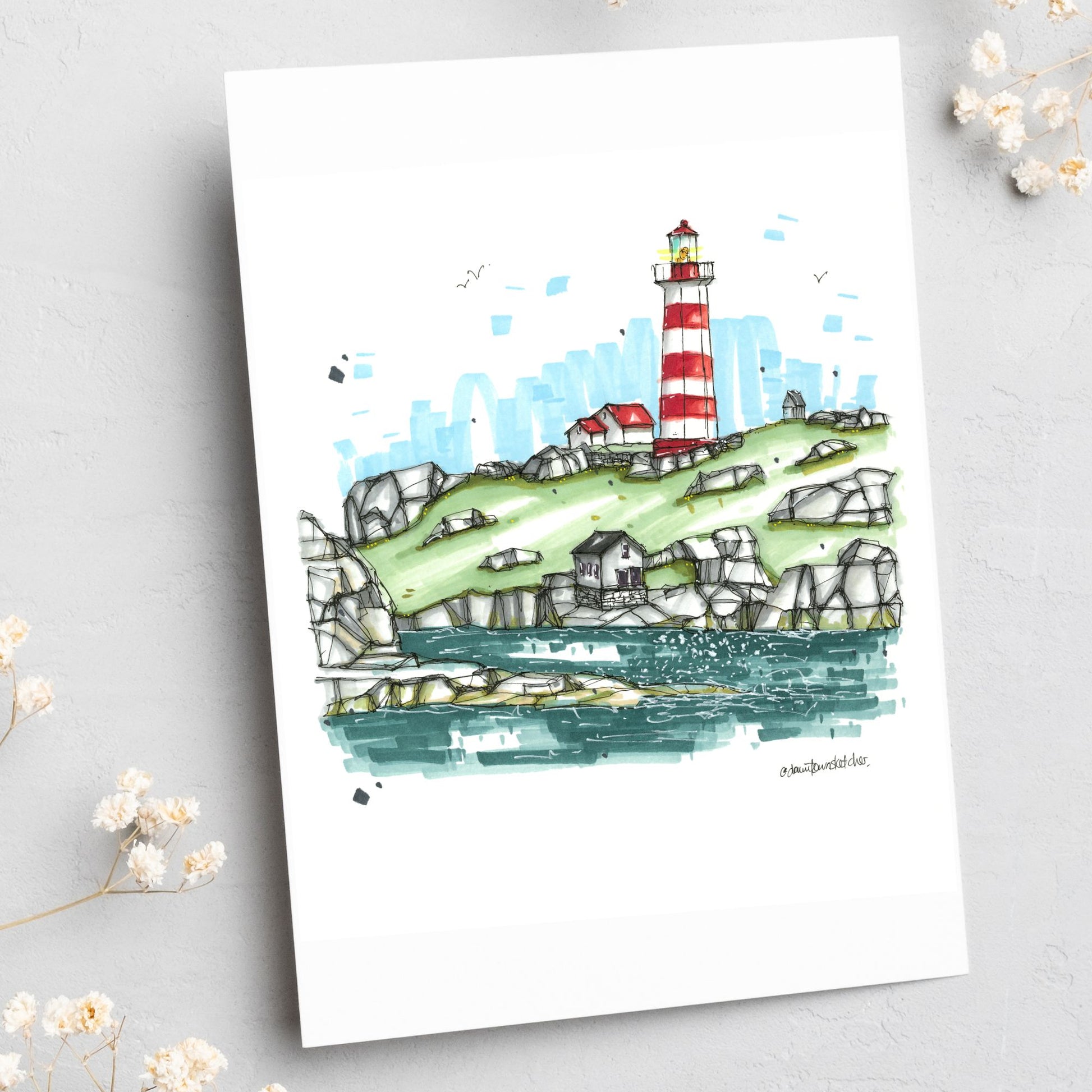 Sambro Island Lighthouse - Greeting Card - Greeting Card - Downtown Sketcher
