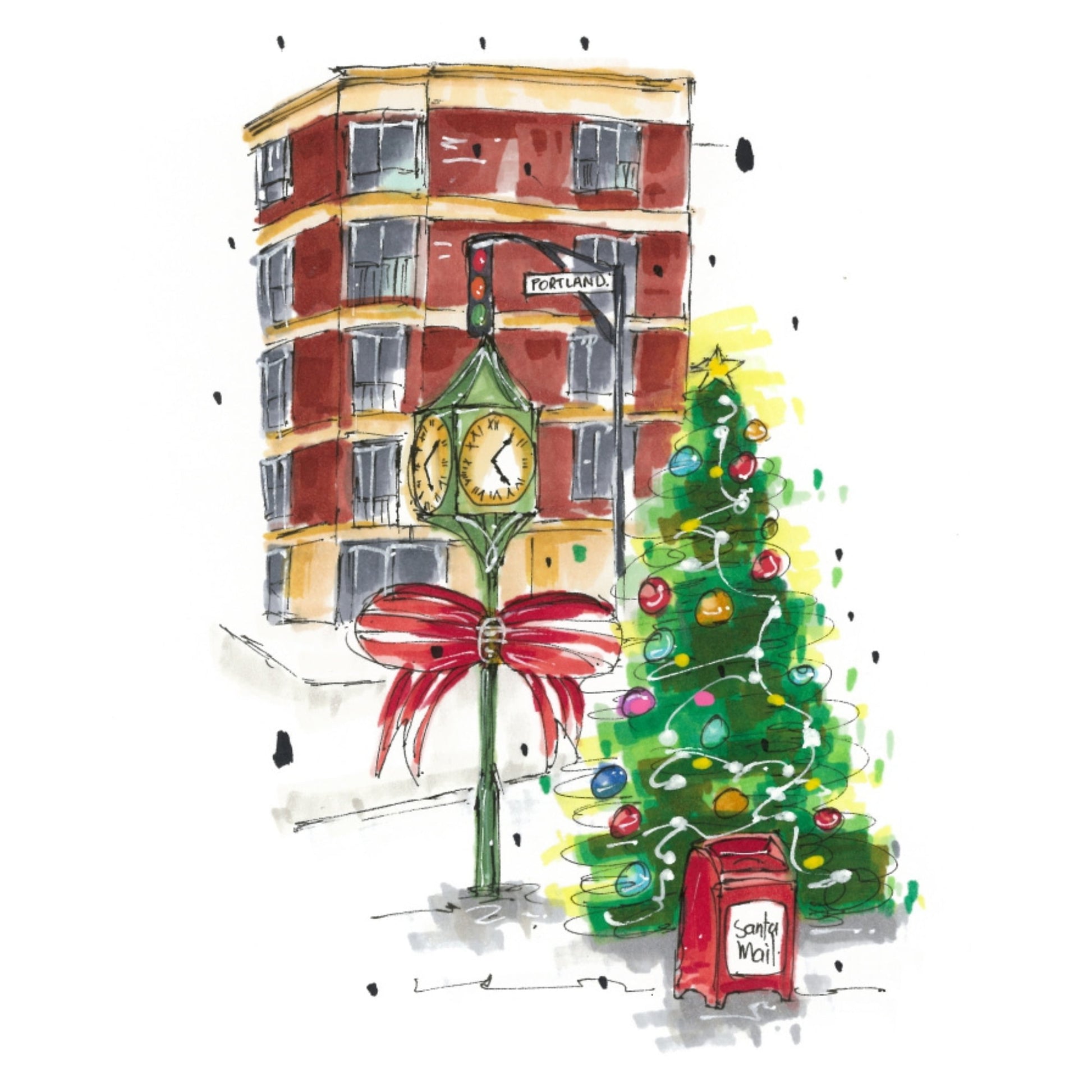Santa's Mail Portland Street, Dartmouth, Halifax, Nova Scotia, Christmas Sketch, Christmas Card with Envelope, Downtown Sketcher, Wynand van Niekerk, DTS0093