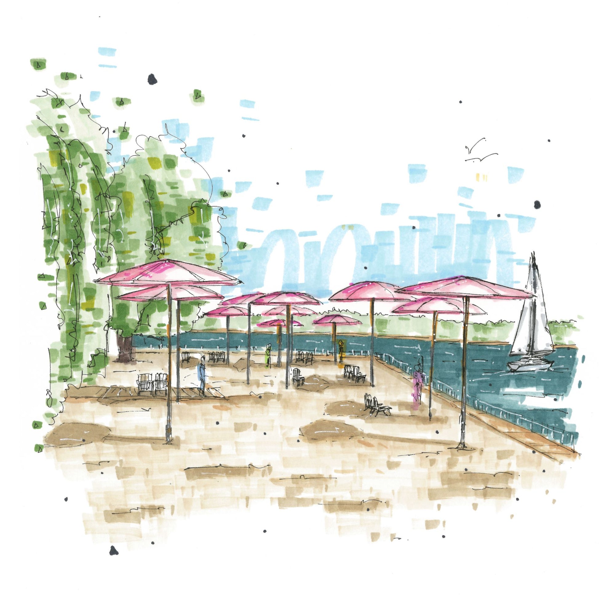 Sugar Beach Toronto, Greeting Card - Downtown Sketcher