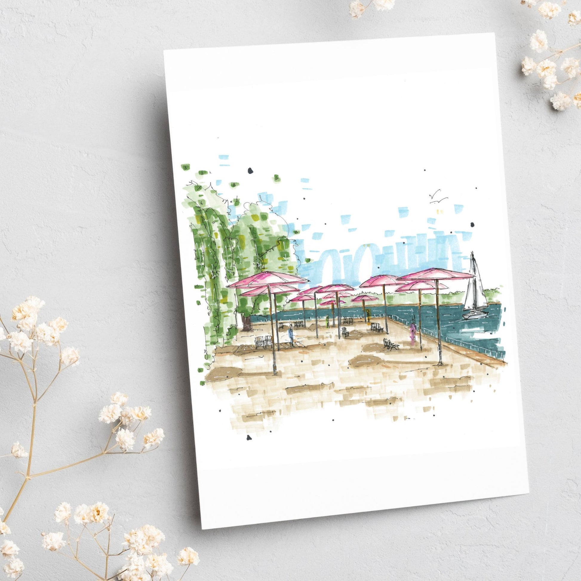 Sugar Beach Toronto, Greeting Card - Downtown Sketcher