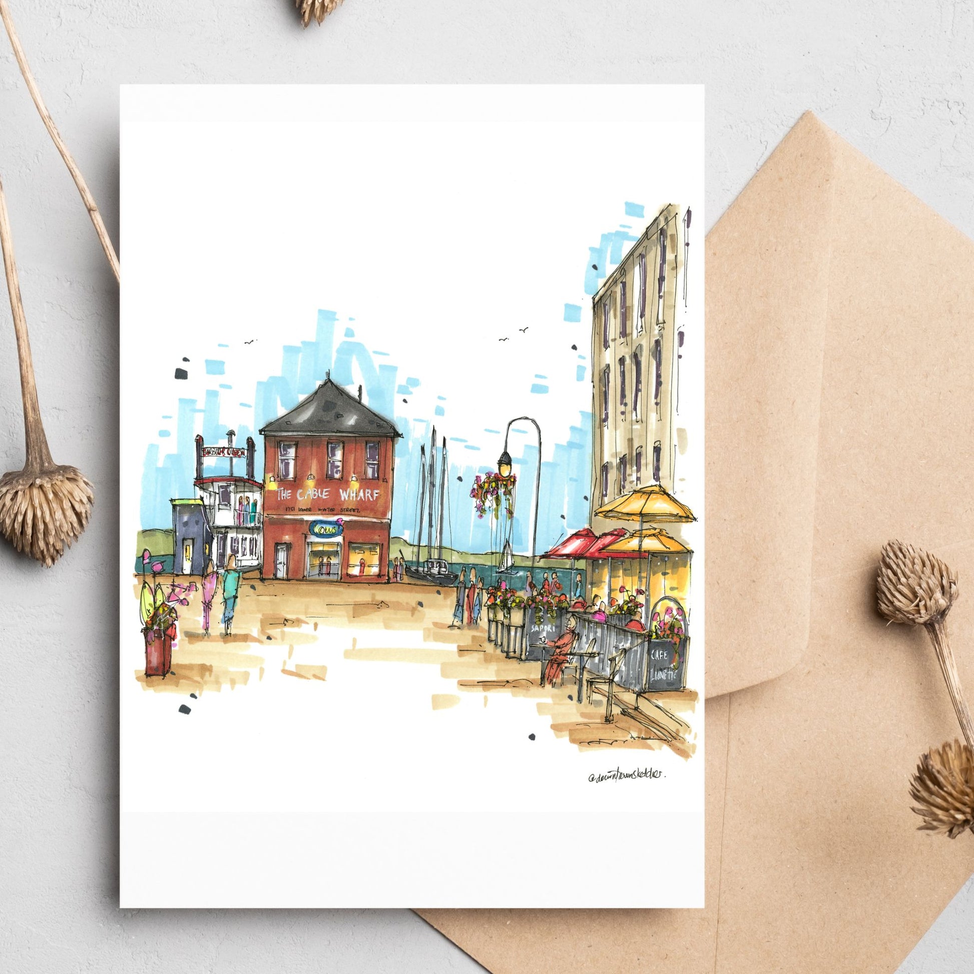 The Cable Wharf & Cafe Lunette, Halifax Waterfront, Greeting Card