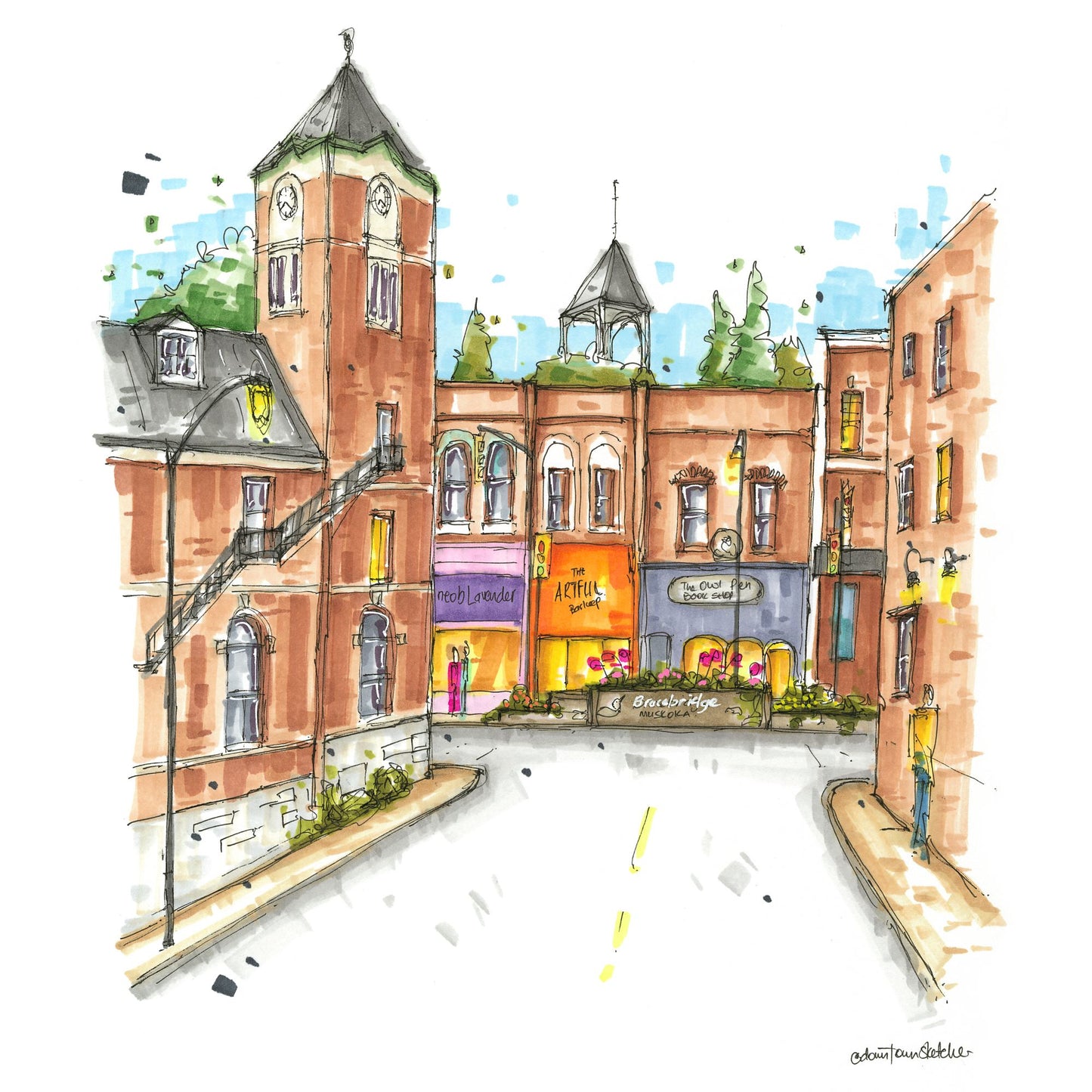 The Clock Tower Centre, Bracebridge, Ontario - Greeting Card - Downtown Sketcher