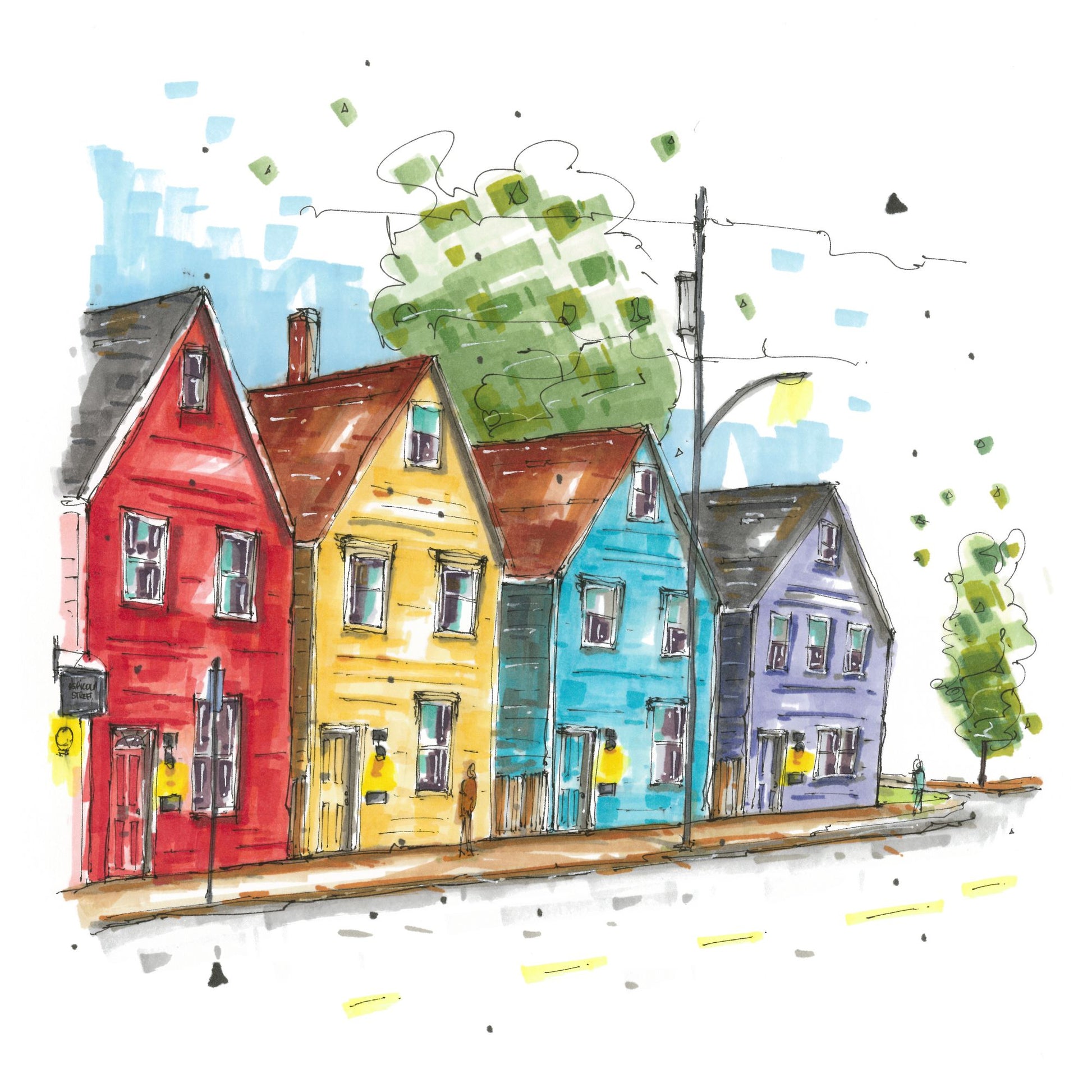 The Four Sister Houses, North End, Halifax, Greeting Card, Urban Sketch, Downtown Sketcher, Wynand van Niekerk