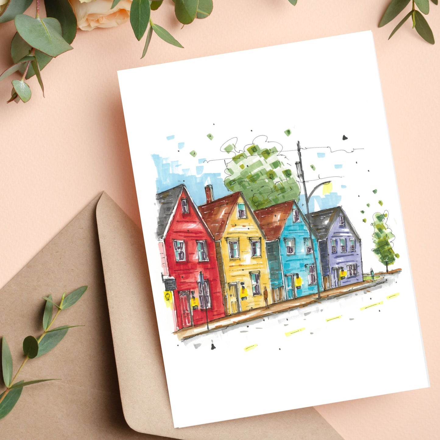 The Four Sister Houses, North End, Halifax, Greeting Card, Urban Sketch, Downtown Sketcher, Wynand van Niekerk