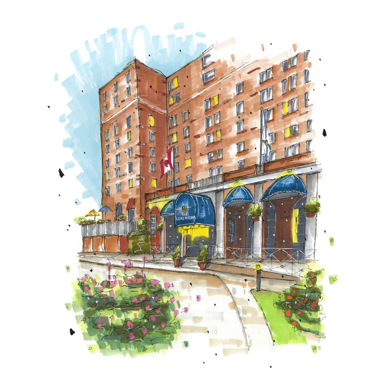 The Lord Nelson Hotel, Halifax, Nova Scotia, Greeting Card, Urban Sketch, Greeting Card with  Craft Envelope, Downtown Sketcher, Wynand van Niekerk