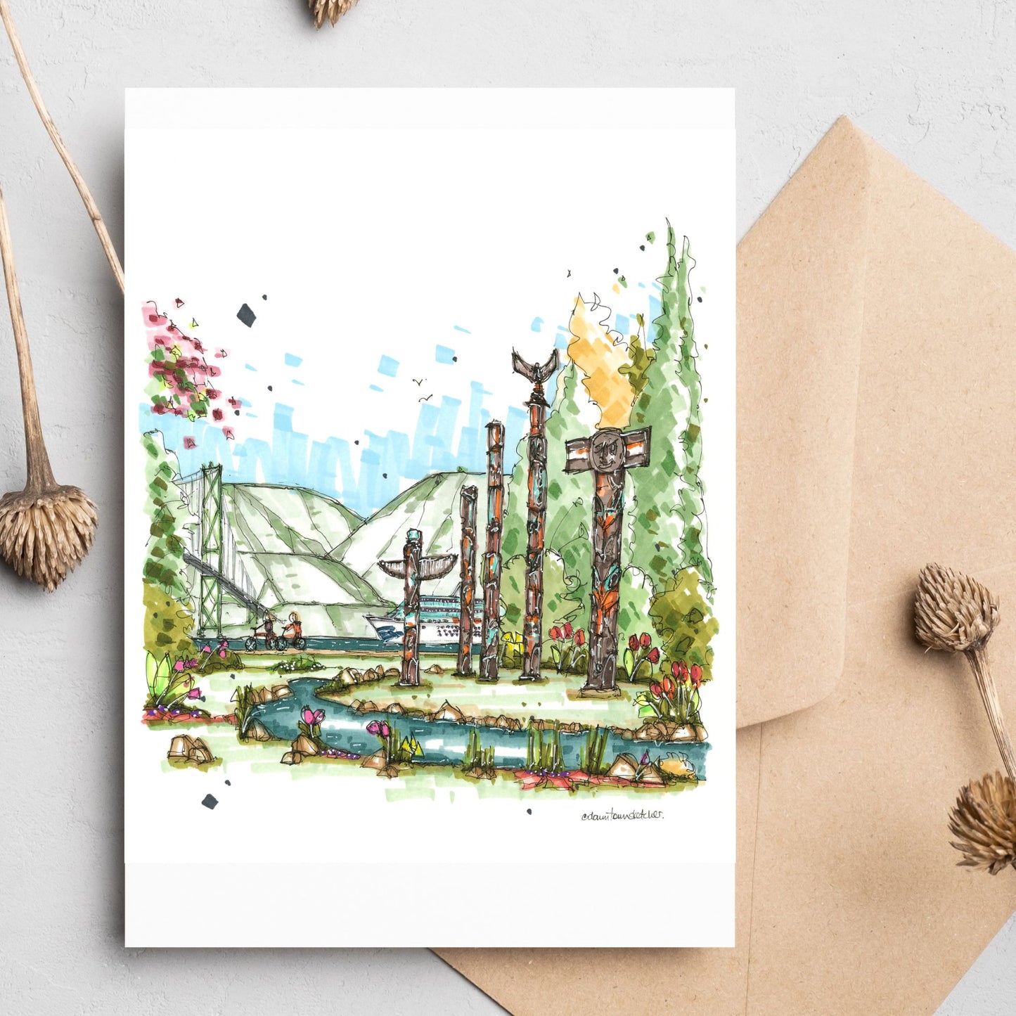 Totem Poles at Stanley Park, Vancouver, Greeting Card