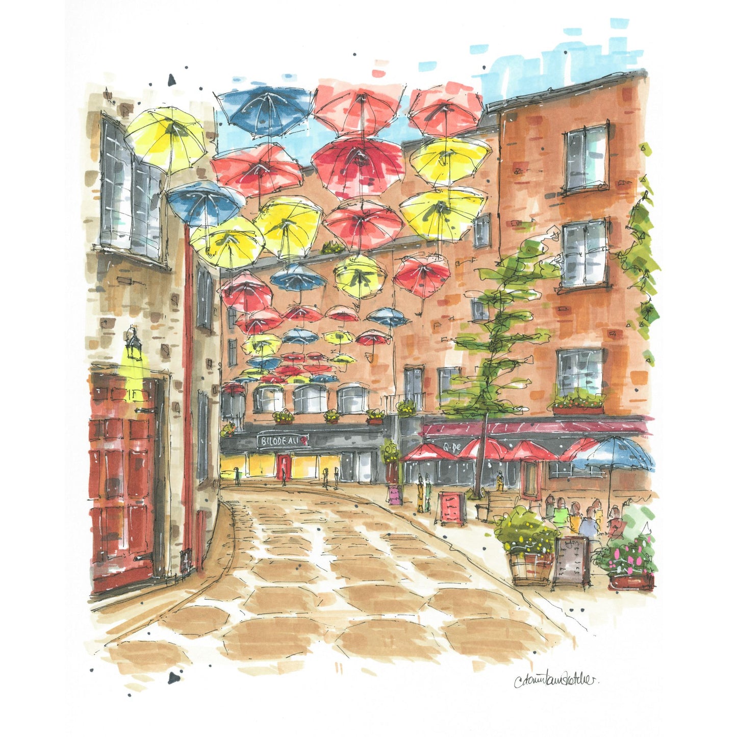 Umbrella Alley, Quebec City Greeting Card - Downtown Sketcher