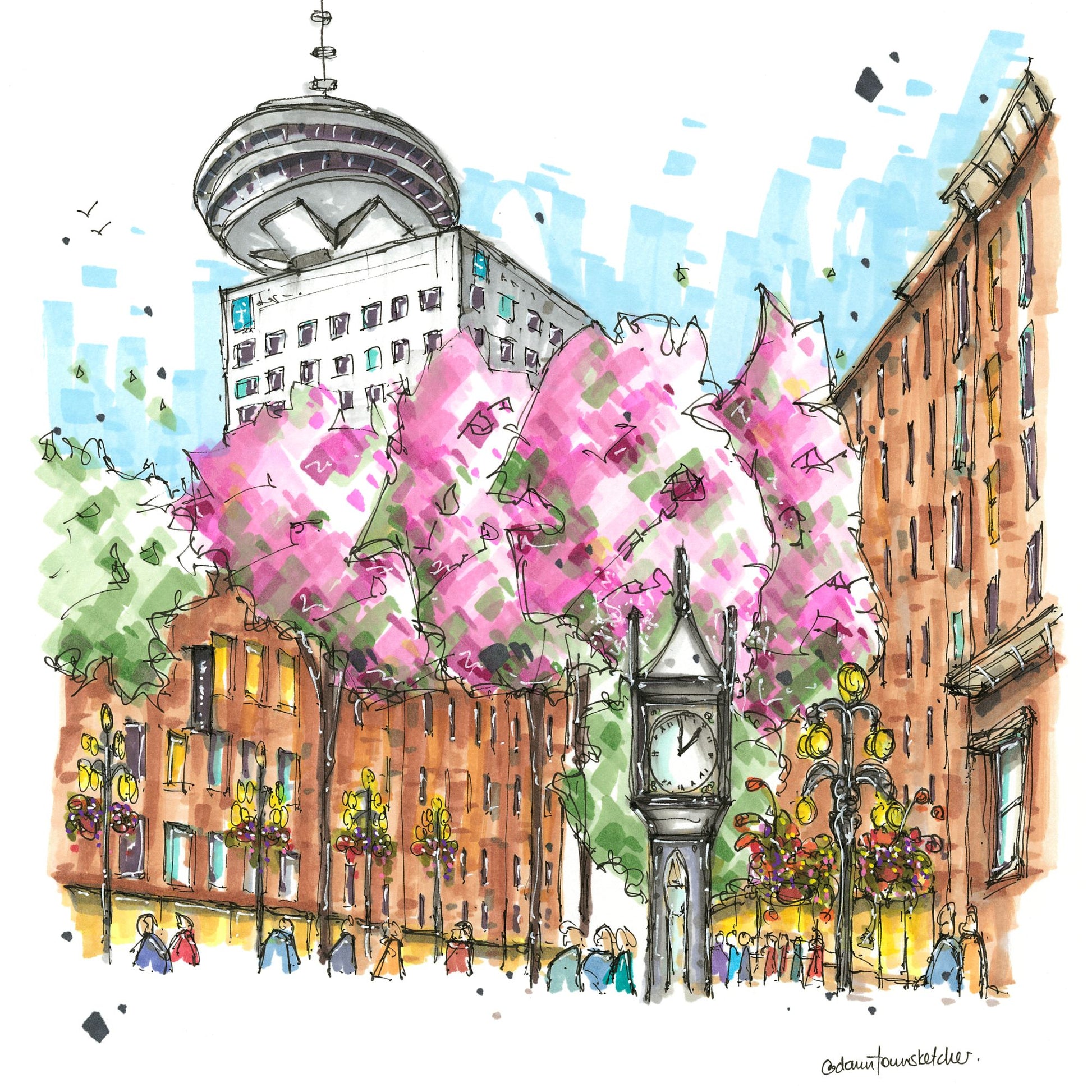 Vancouver Lookout and Gastown Steam Clock, Greeting Card
