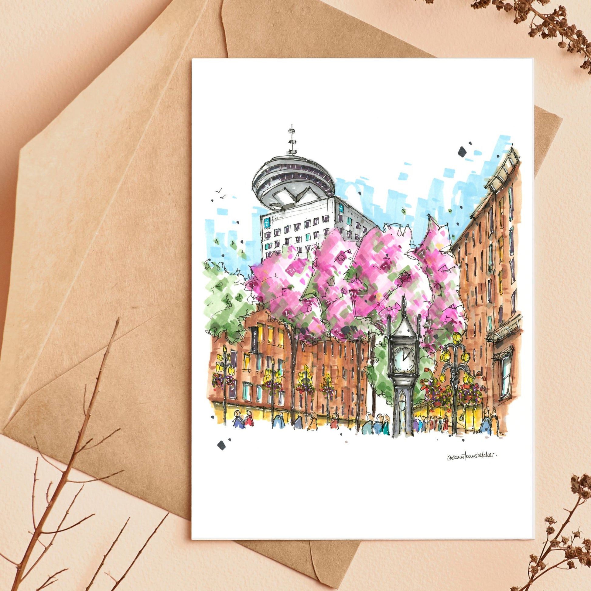 Vancouver Lookout and Gastown Steam Clock, Greeting Card